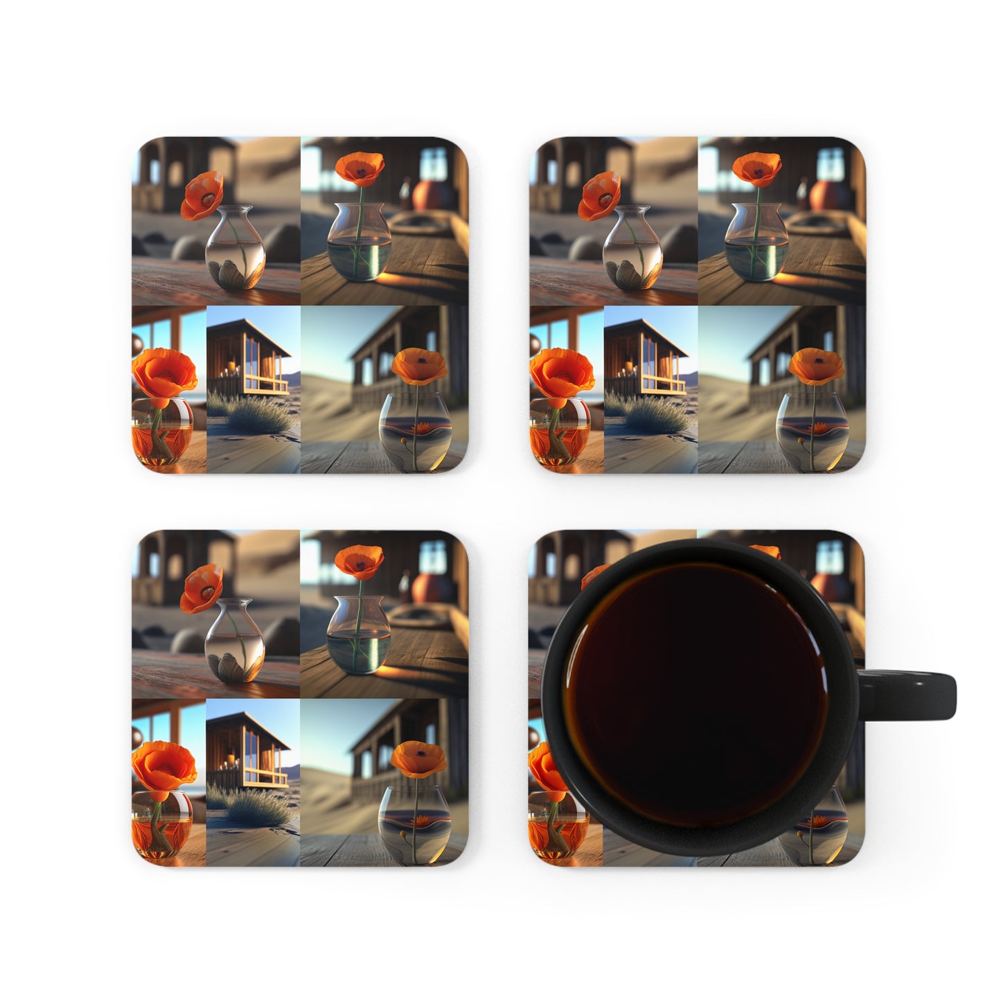 Corkwood Coaster Set Poppy in a Glass Vase 5