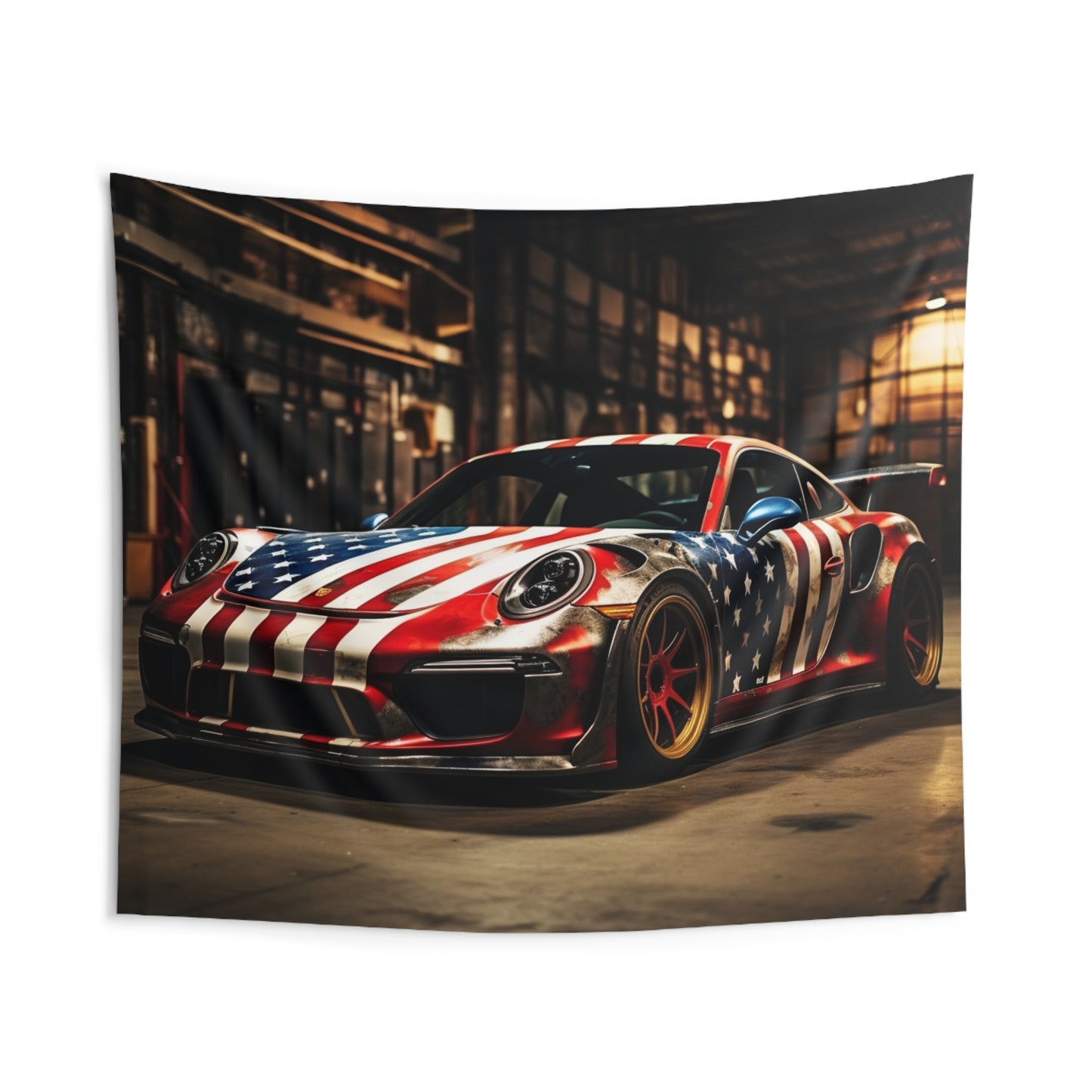 Indoor Wall Tapestries American Flag Porsche 4