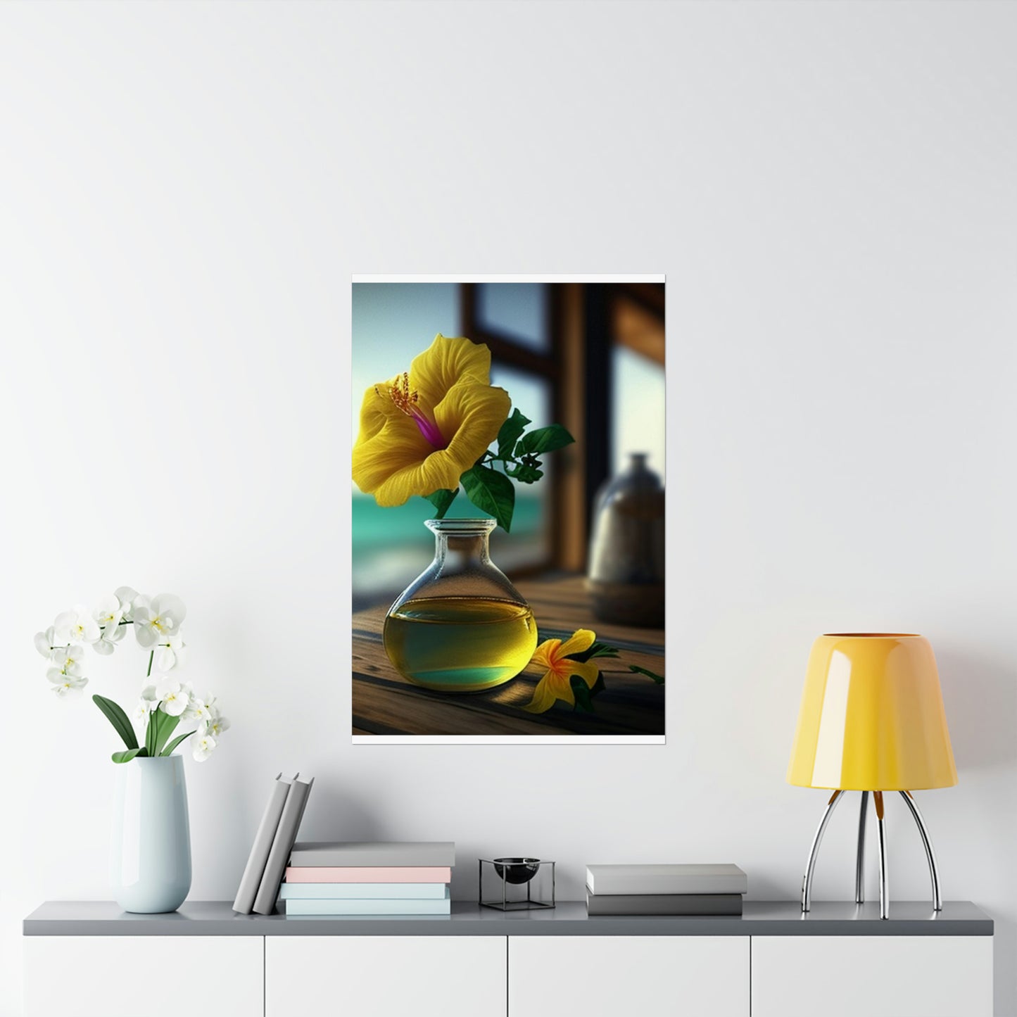 Premium Matte Vertical Posters Yellow Hibiscus Wood 1