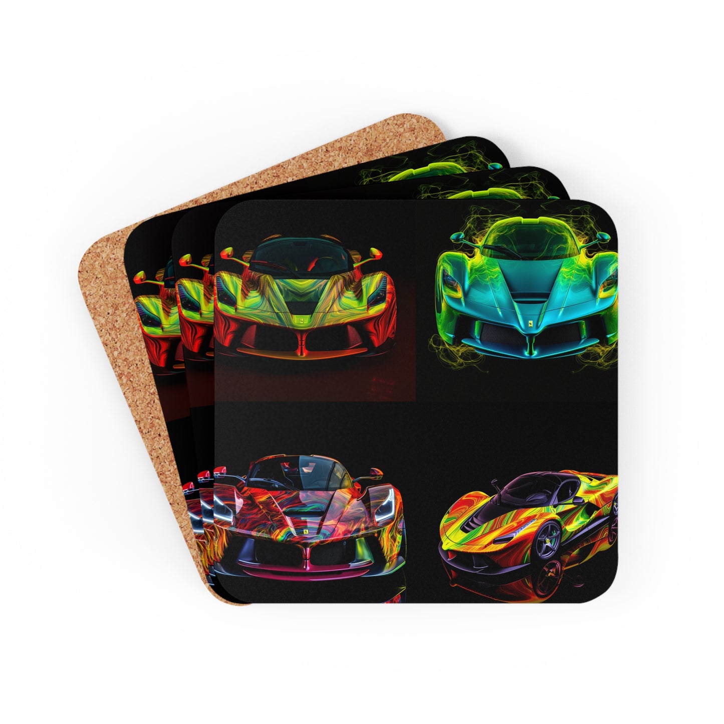 Corkwood Coaster Set Ferrari Neon 5