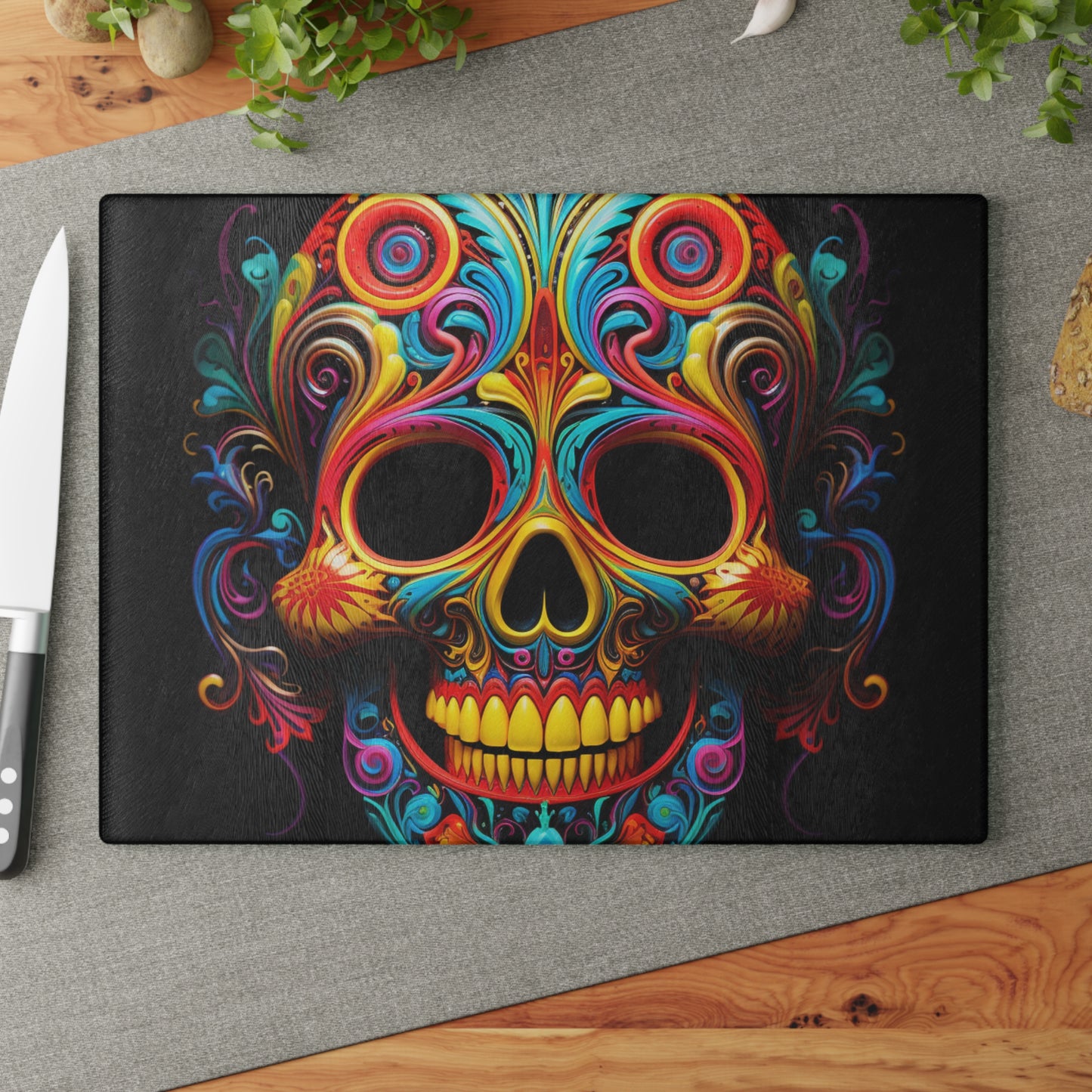 Glass Cutting Board Macro Skull Color 1