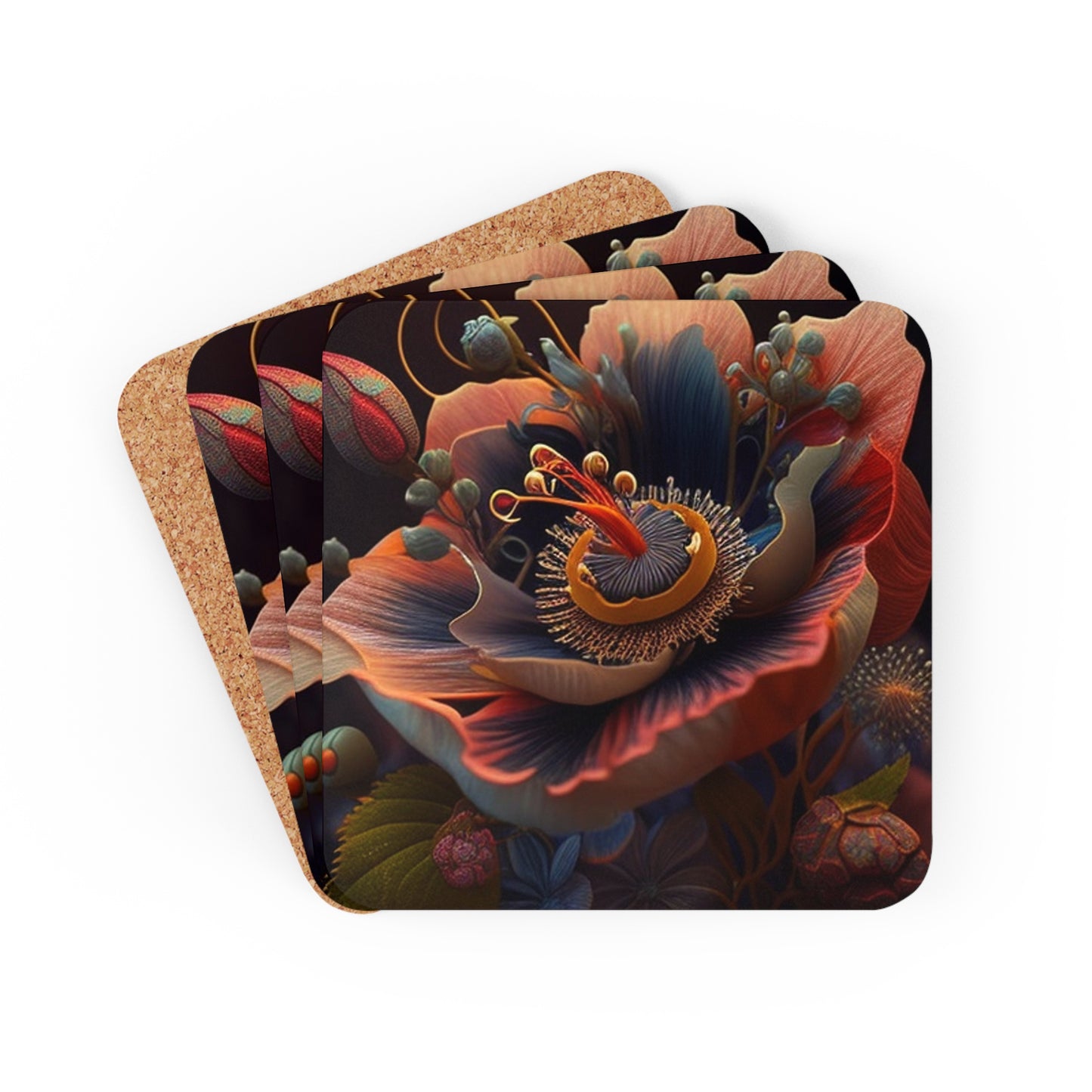 Corkwood Coaster Set Flower Arangment 3