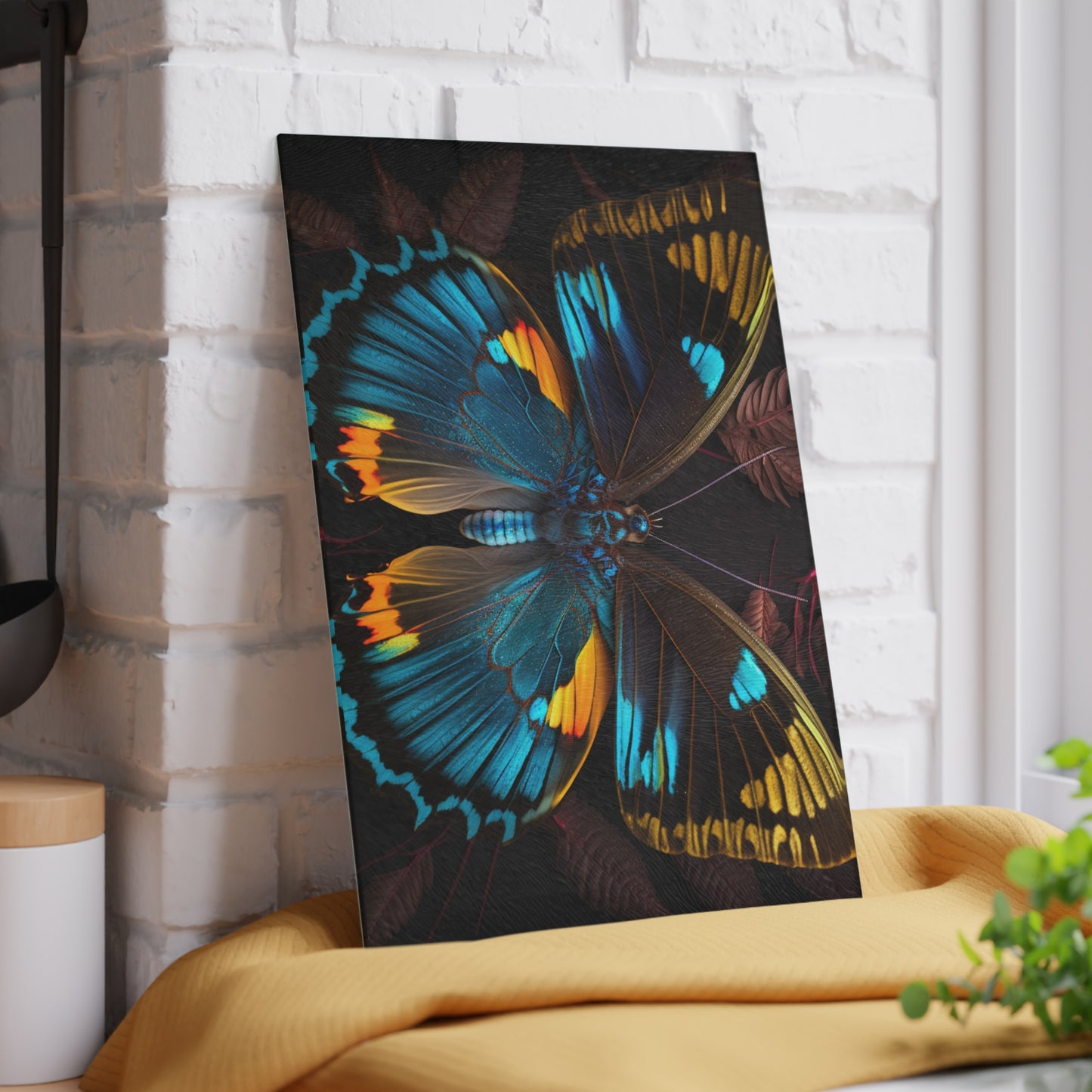 Glass Cutting Board Neon Butterfly Flair 1