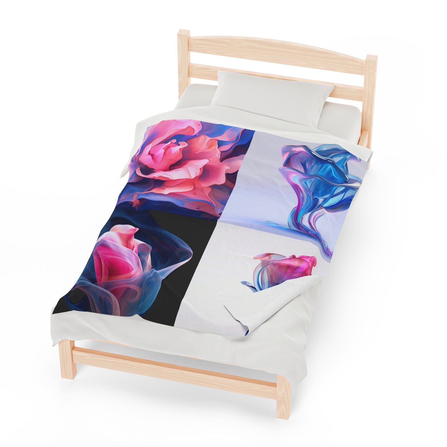 Velveteen Plush Blanket Pink & Blue Tulip Rose 5