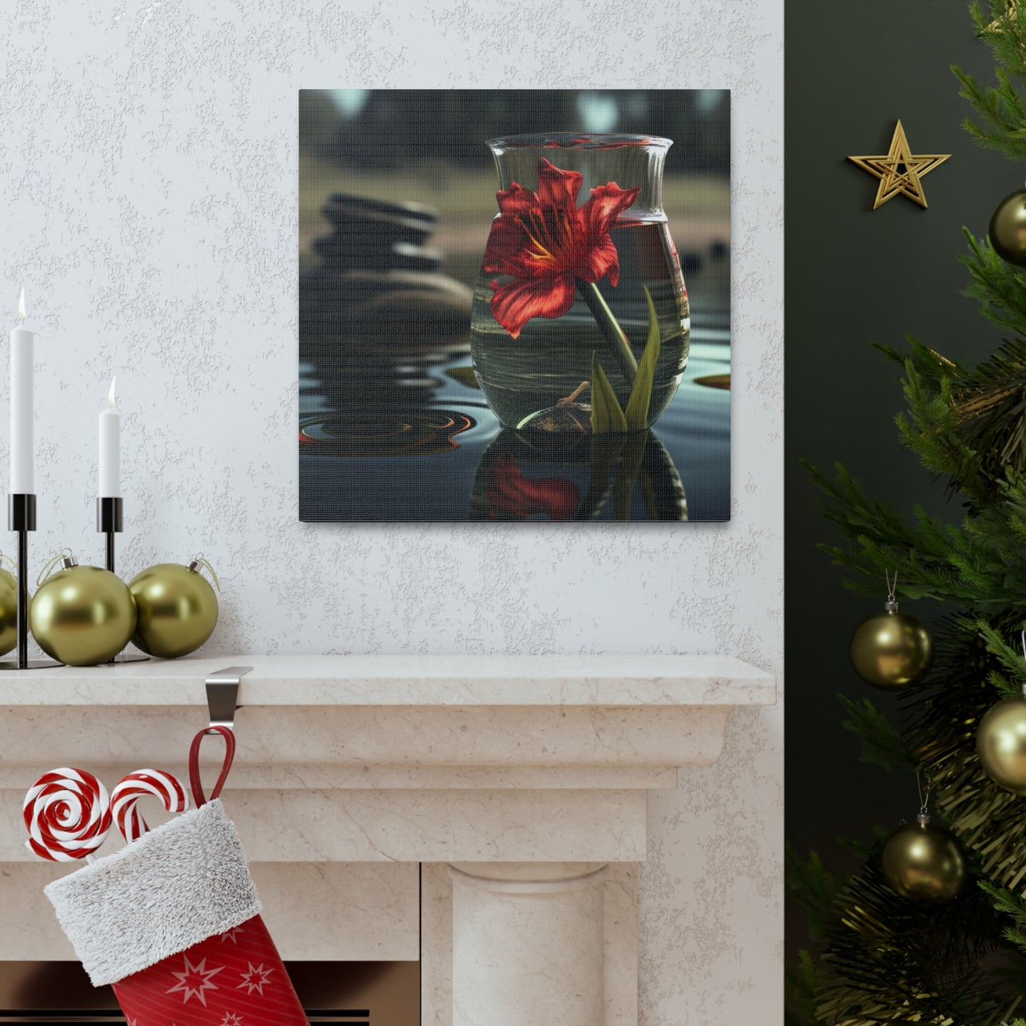 Canvas Gallery Wraps Red Lily in a Glass vase 4