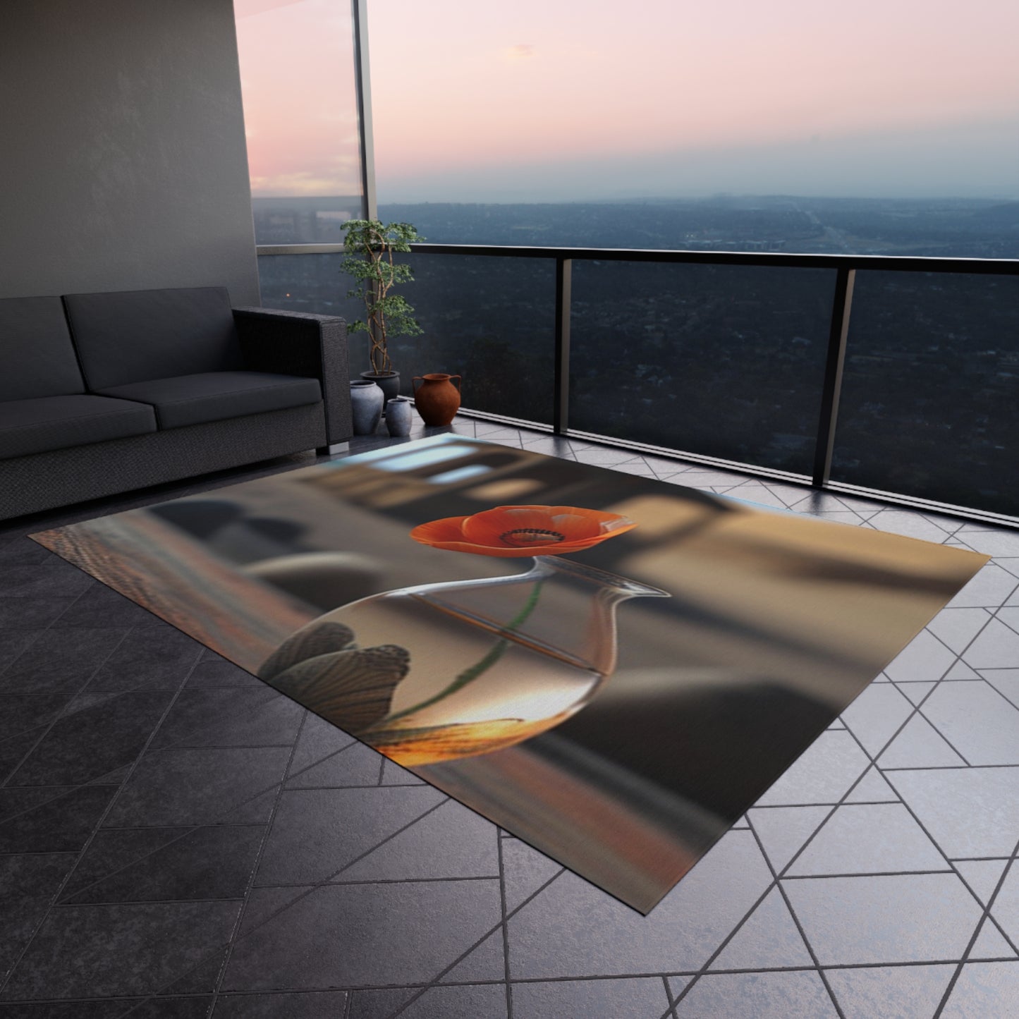 Outdoor Rug  Poppy in a Glass Vase 1