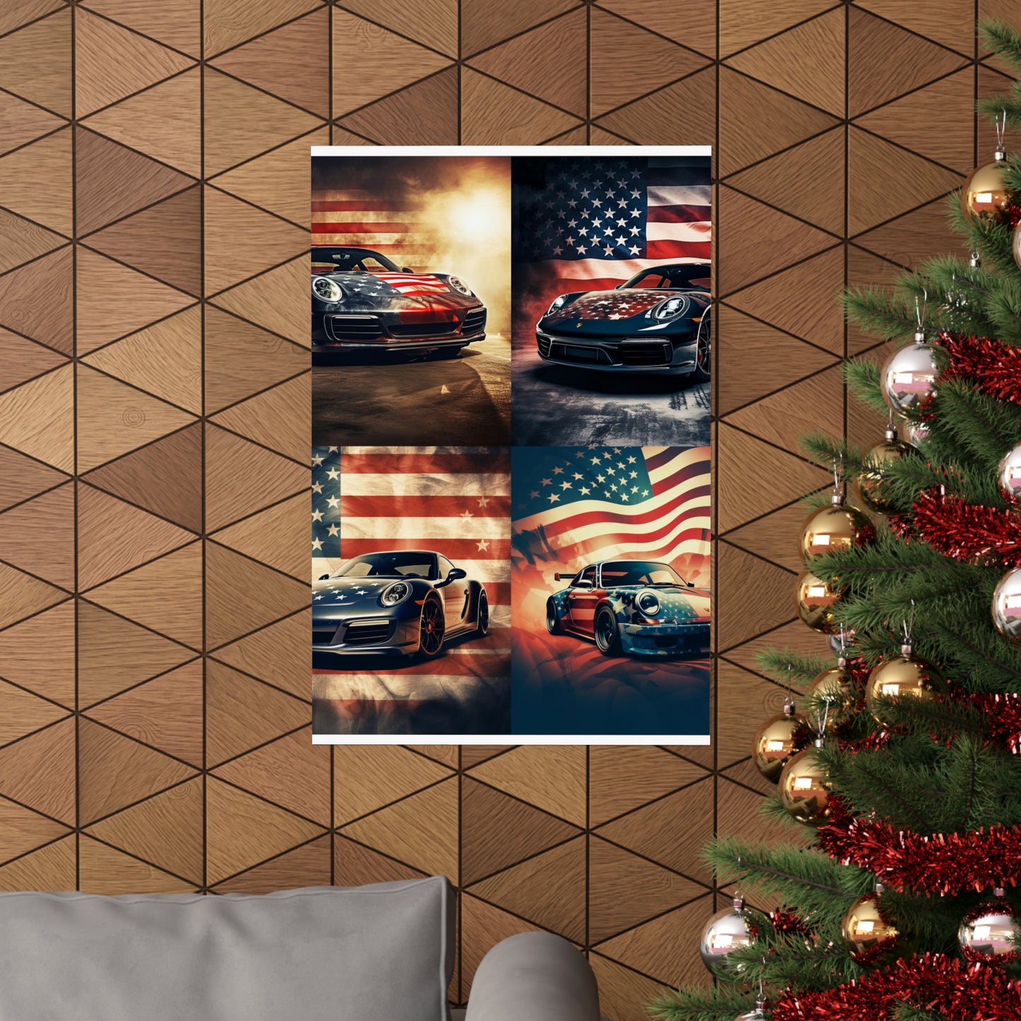 Premium Matte Vertical Posters Abstract American Flag Background Porsche 5