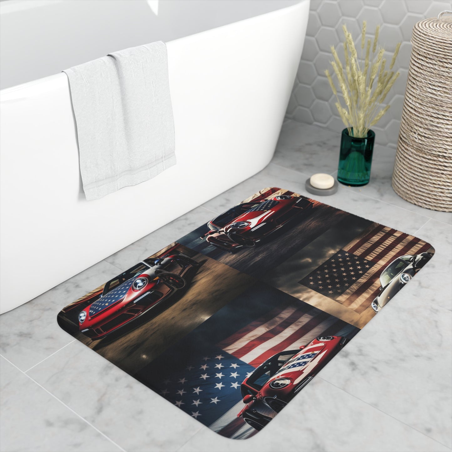 Memory Foam Bath Mat American Flag Background Porsche 5