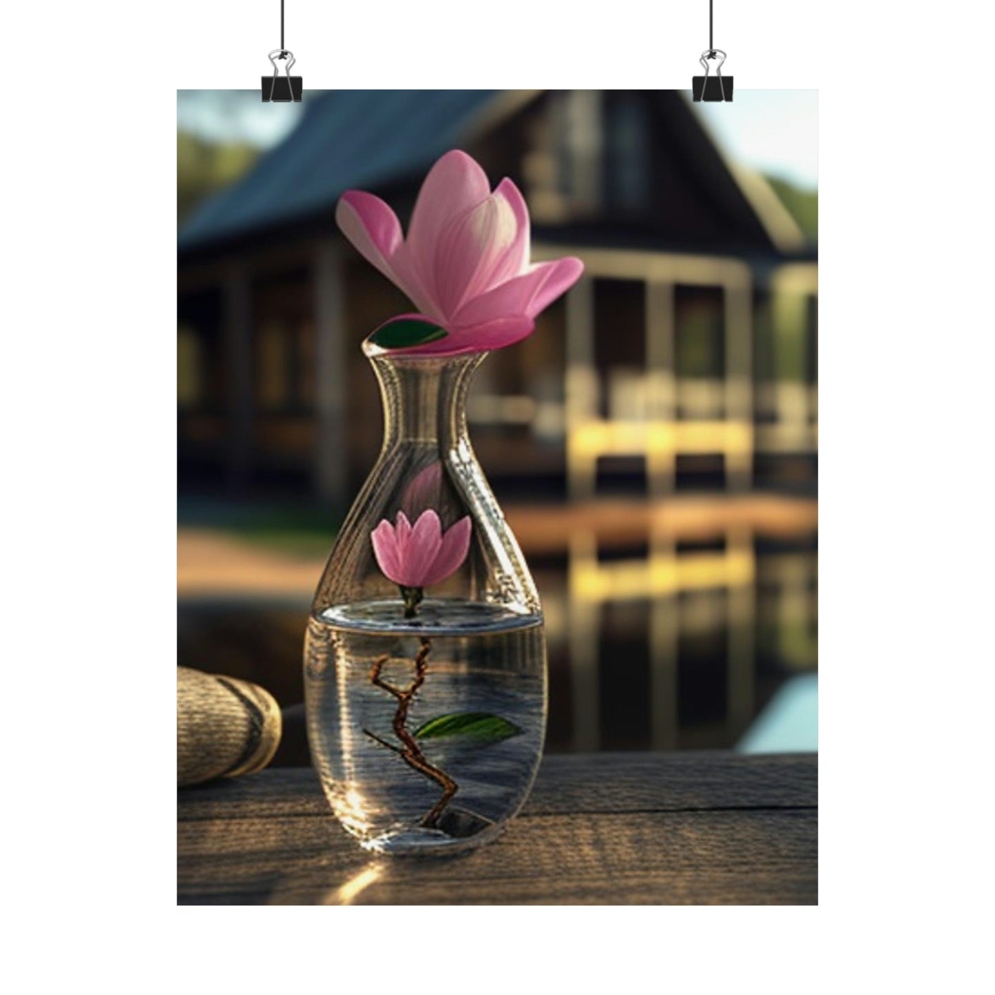 Premium Matte Vertical Posters Magnolia in a Glass vase 4