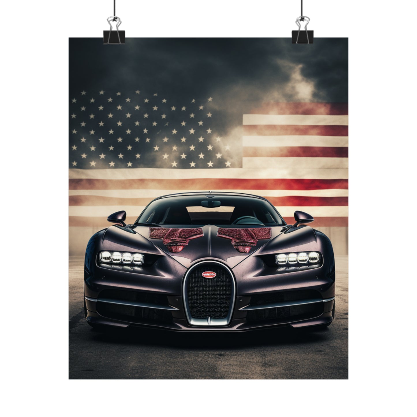 Premium Matte Vertical Posters American Flag Background Bugatti 2