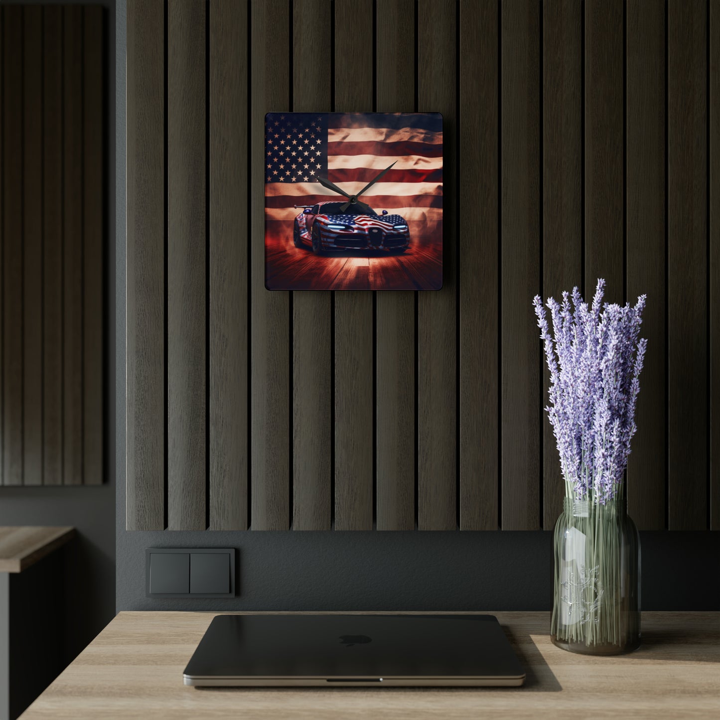 Acrylic Wall Clock Abstract American Flag Background Bugatti 2