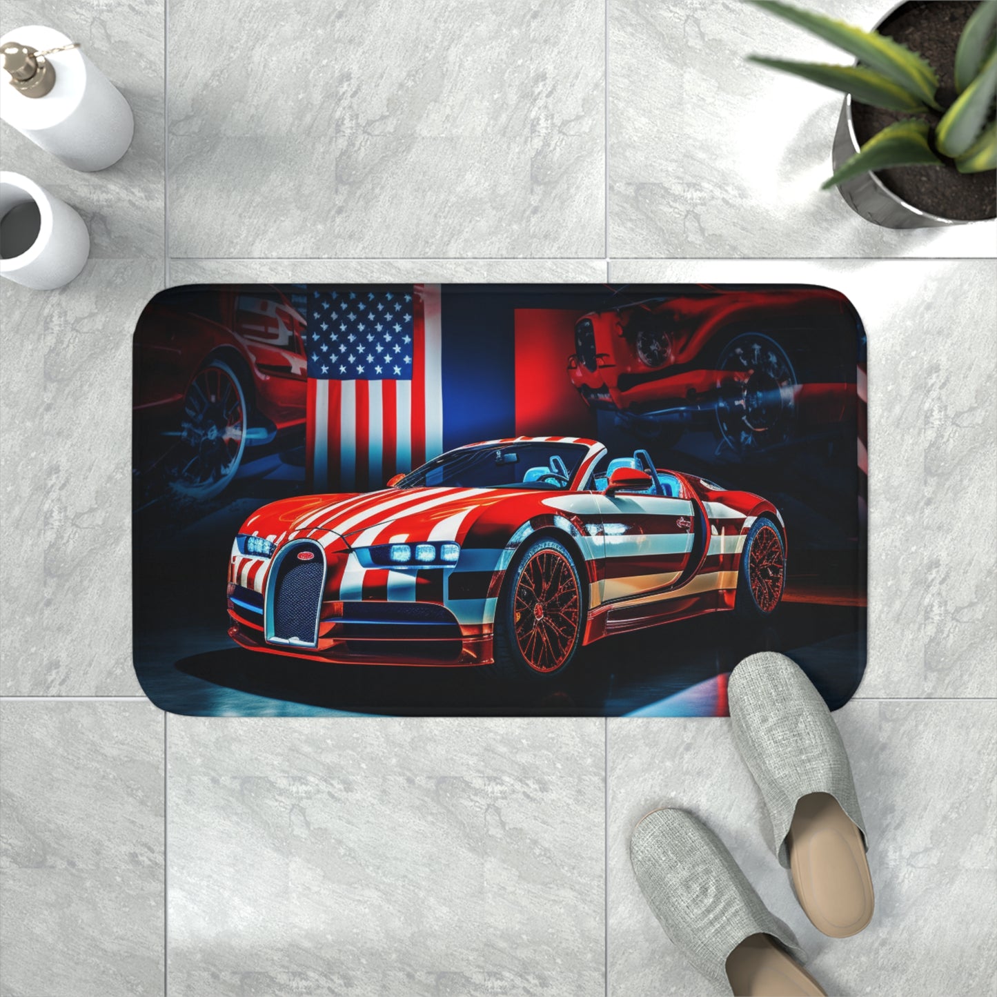 Memory Foam Bath Mat Macro Bugatti American Flag 2