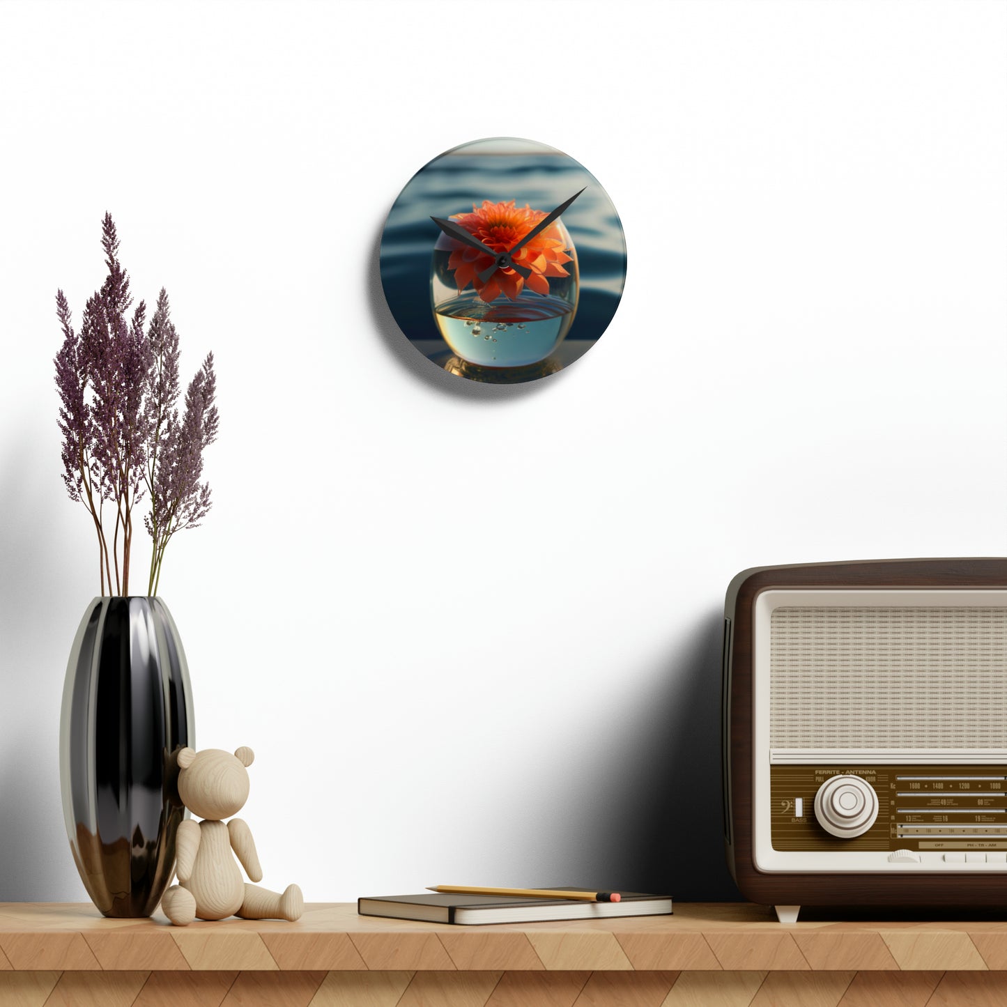 Acrylic Wall Clock Dahlia Orange 2