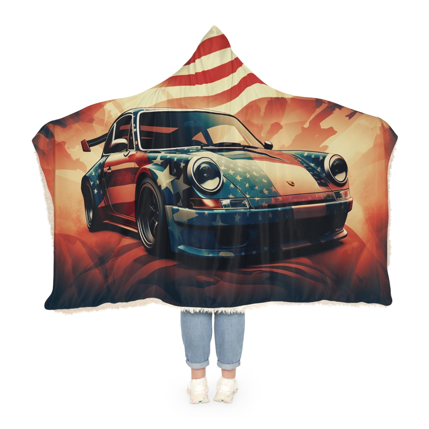 Snuggle Hooded Blanket Abstract American Flag Background Porsche 4