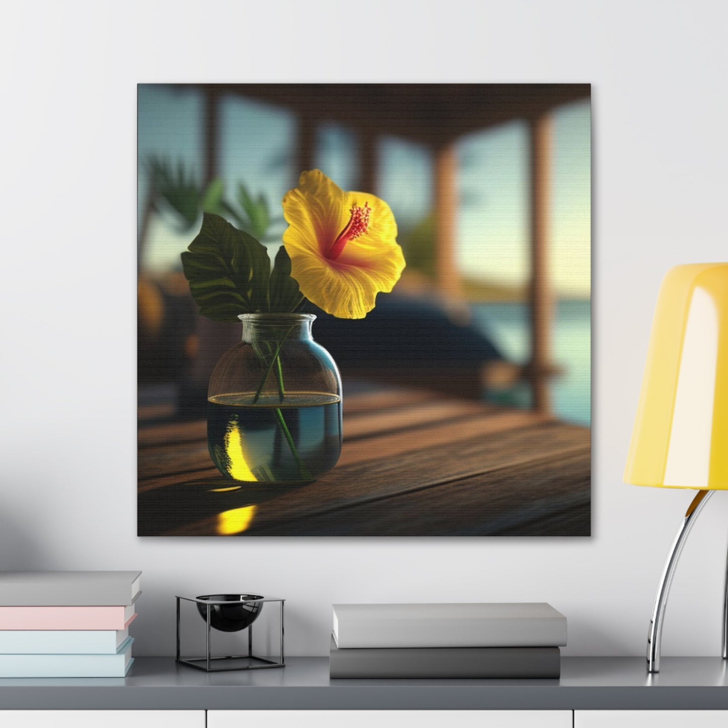 Canvas Gallery Wraps Yellow Hibiscus Wood 2