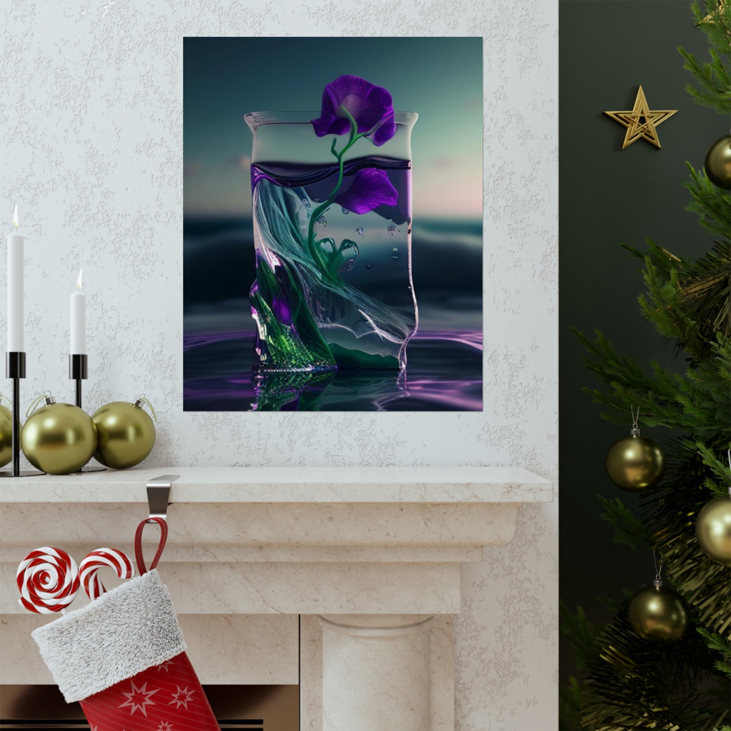 Premium Matte Vertical Posters Purple Sweet pea in a vase 3