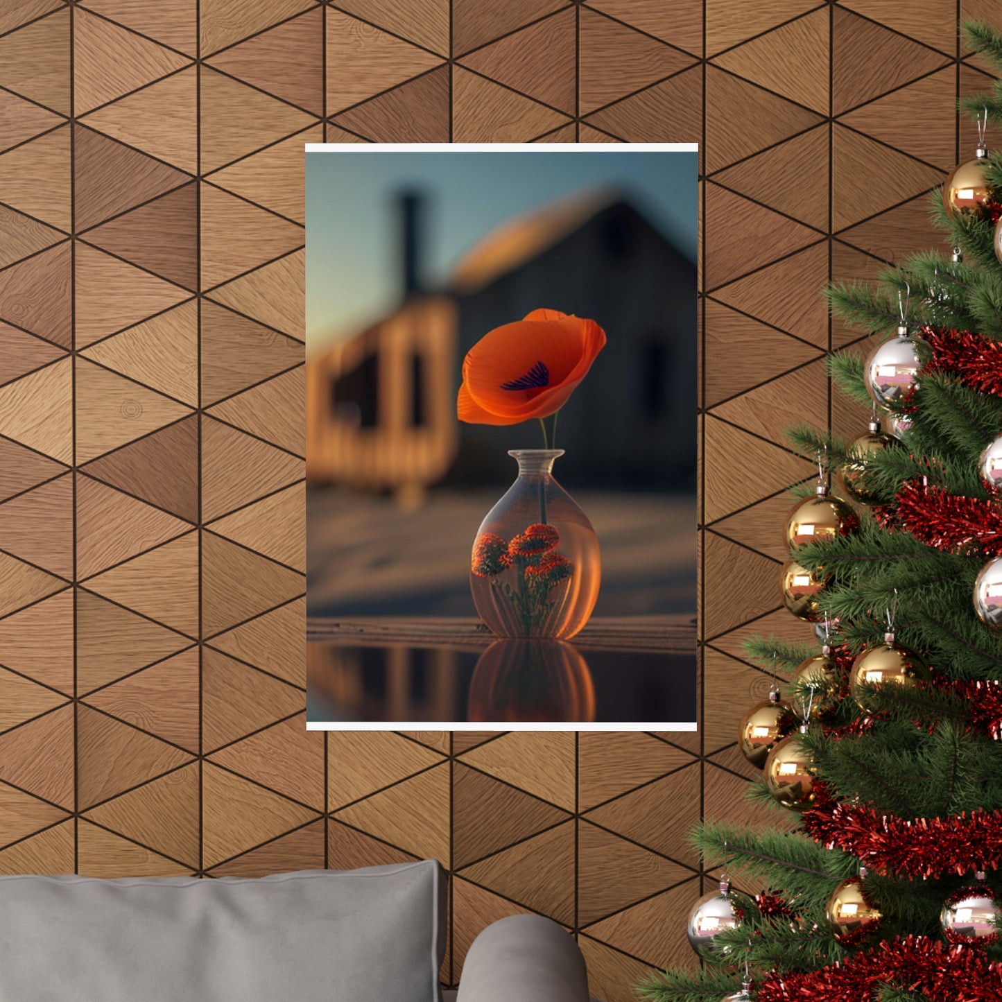 Premium Matte Vertical Posters Orange Poppy in a Vase 3