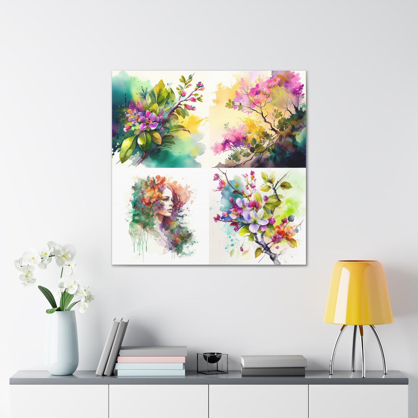 Canvas Gallery Wraps Mother Nature Bright Spring Colors Realistic Watercolor 5