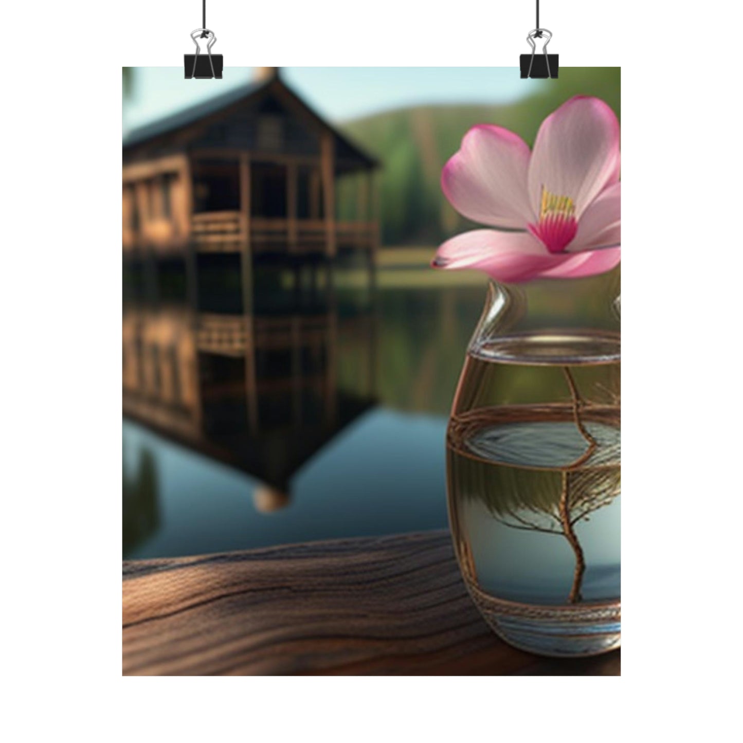 Premium Matte Vertical Posters Magnolia in a Glass vase 1