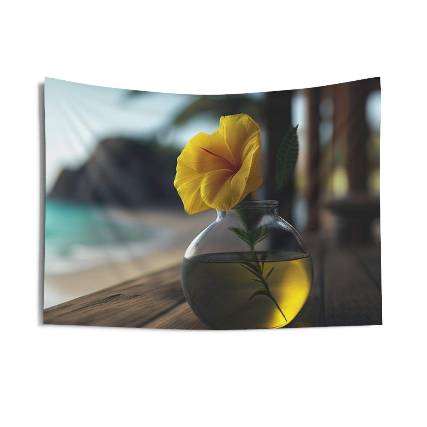 Indoor Wall Tapestries Yellow Hibiscus Wood 3