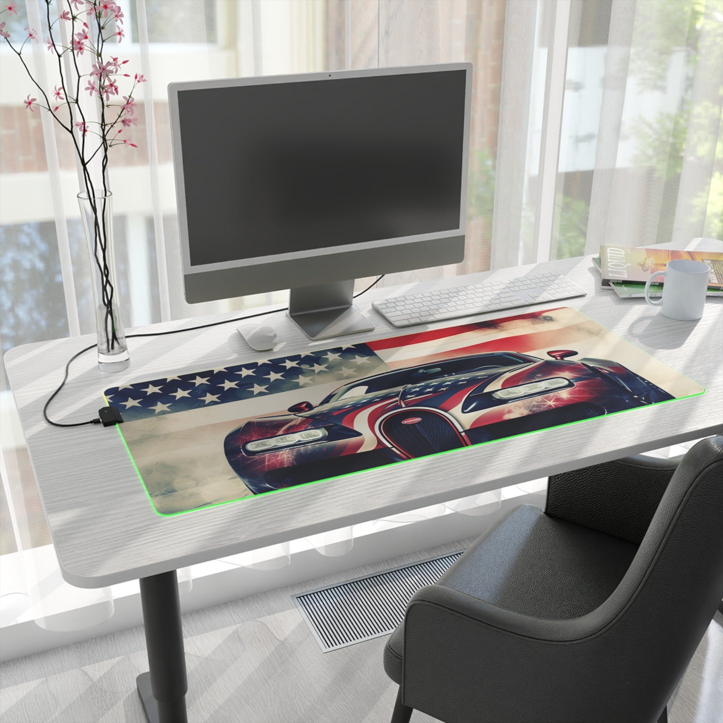 LED Gaming Mouse Pad Abstract American Flag Background Bugatti 1