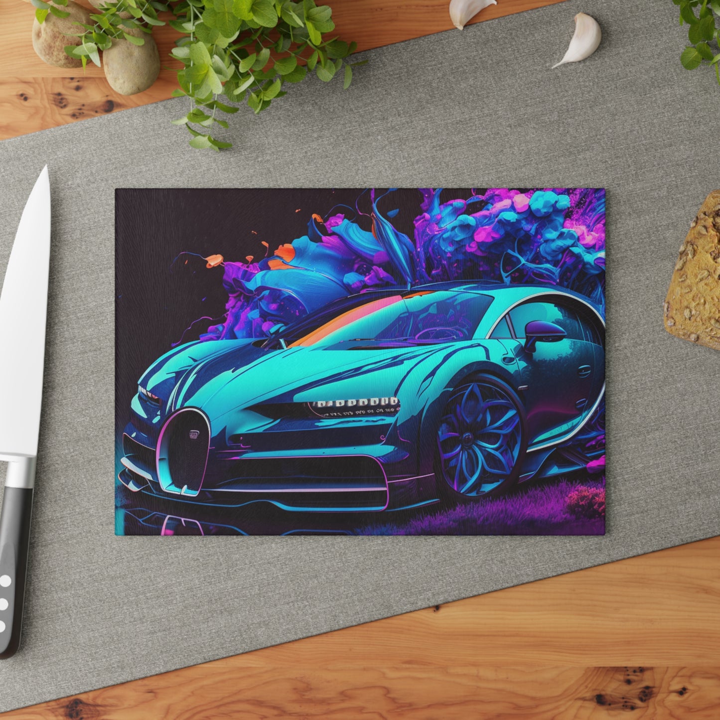 Glass Cutting Board Bugatti Neon Chiron 3