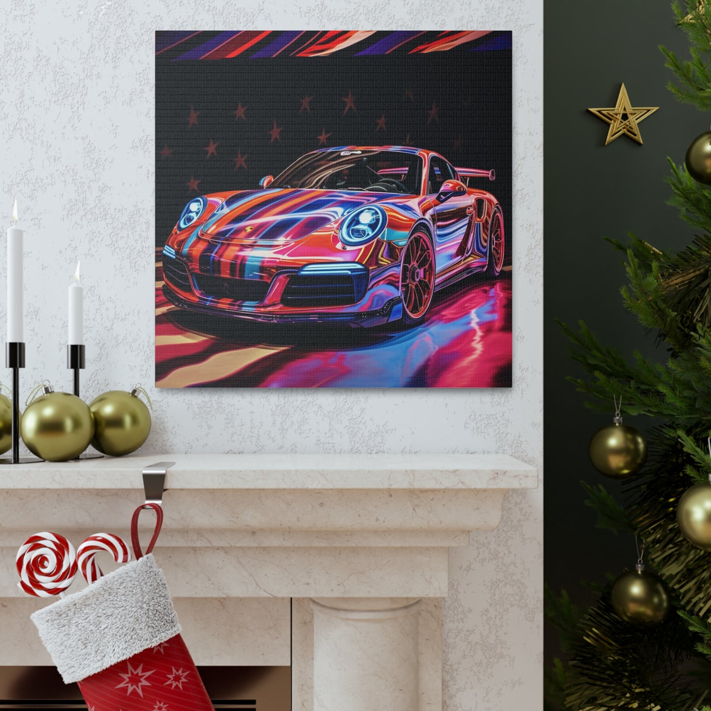 Canvas Gallery Wraps American Flag Colored Porsche 4