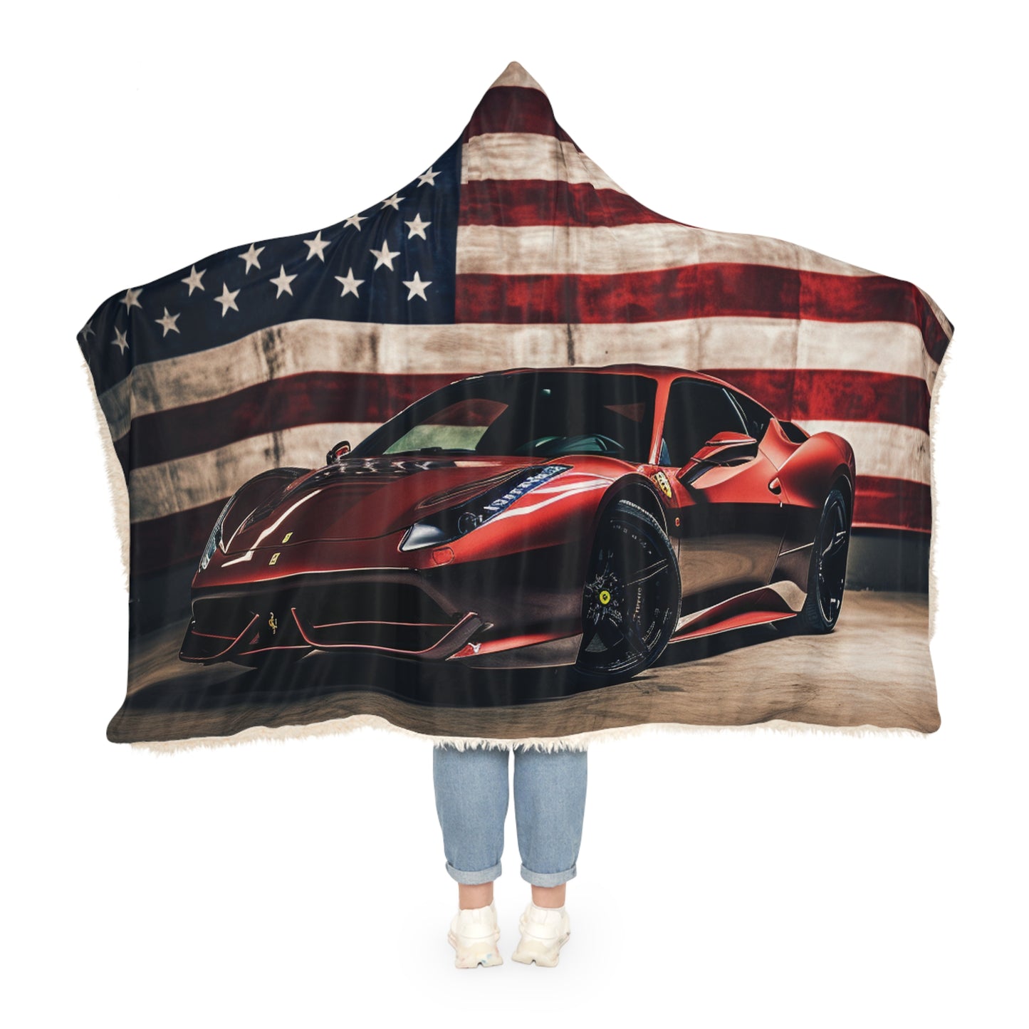 Snuggle Hooded Blanket American Flag Background Ferrari 4