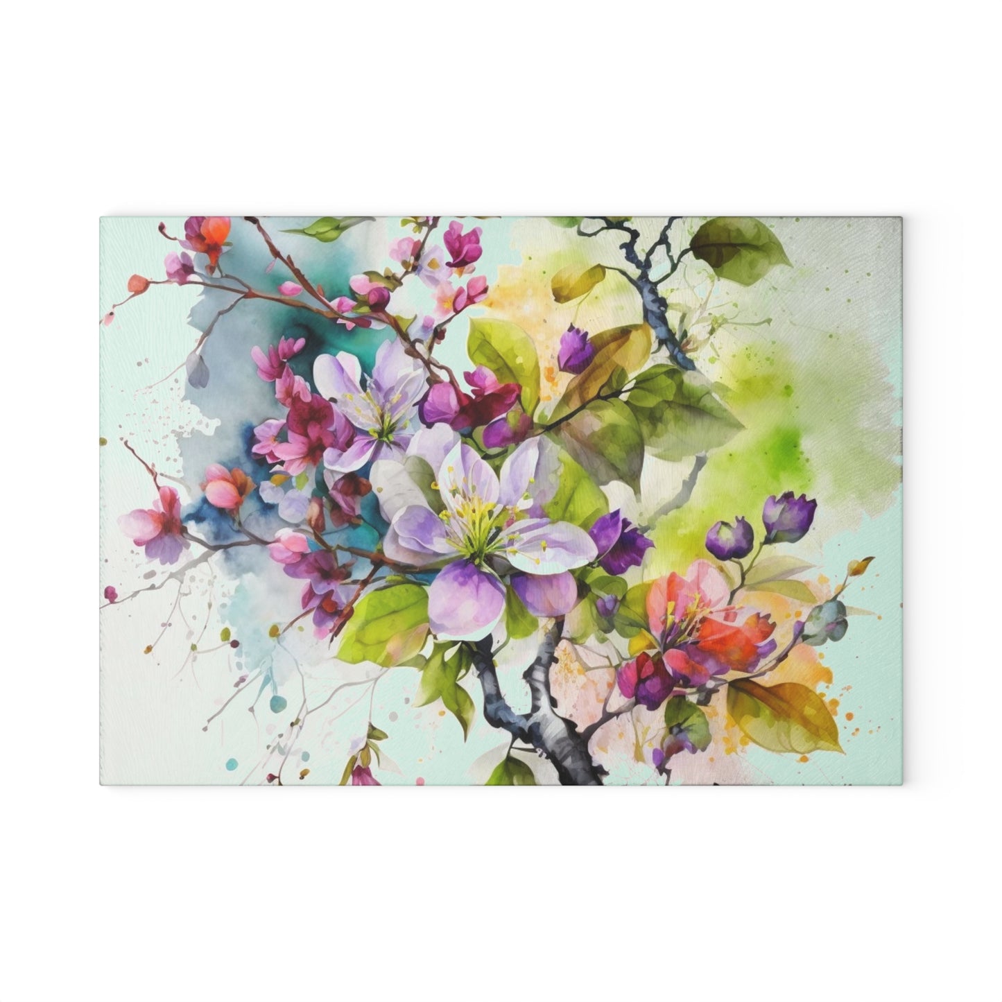 Glass Cutting Board Mother Nature Bright Spring Colors Realistic Watercolor 4