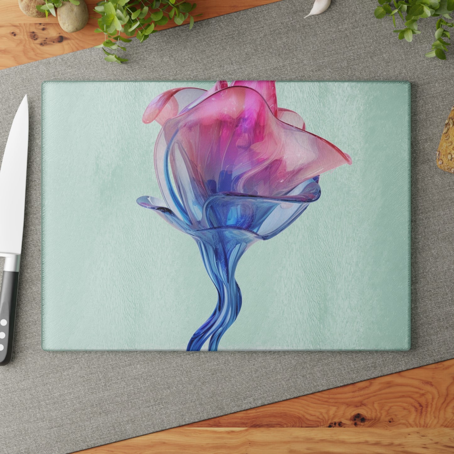 Glass Cutting Board Pink & Blue Tulip Rose 4