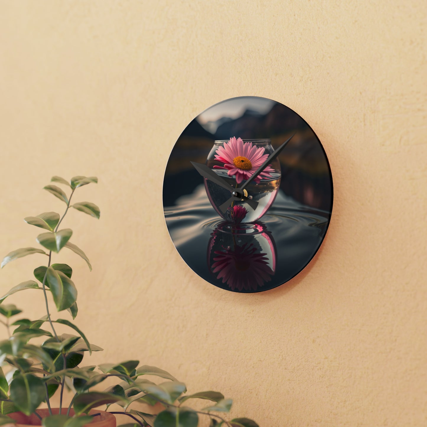 Acrylic Wall Clock Daisy in a vase 2