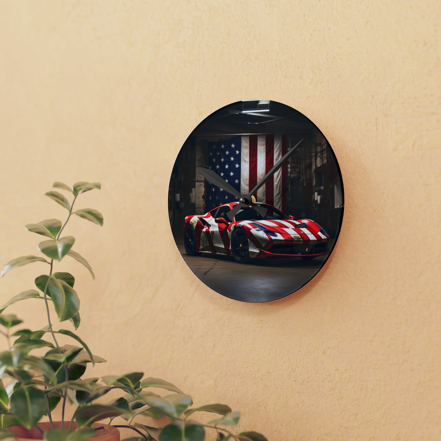 Acrylic Wall Clock American Flag Farrari 2