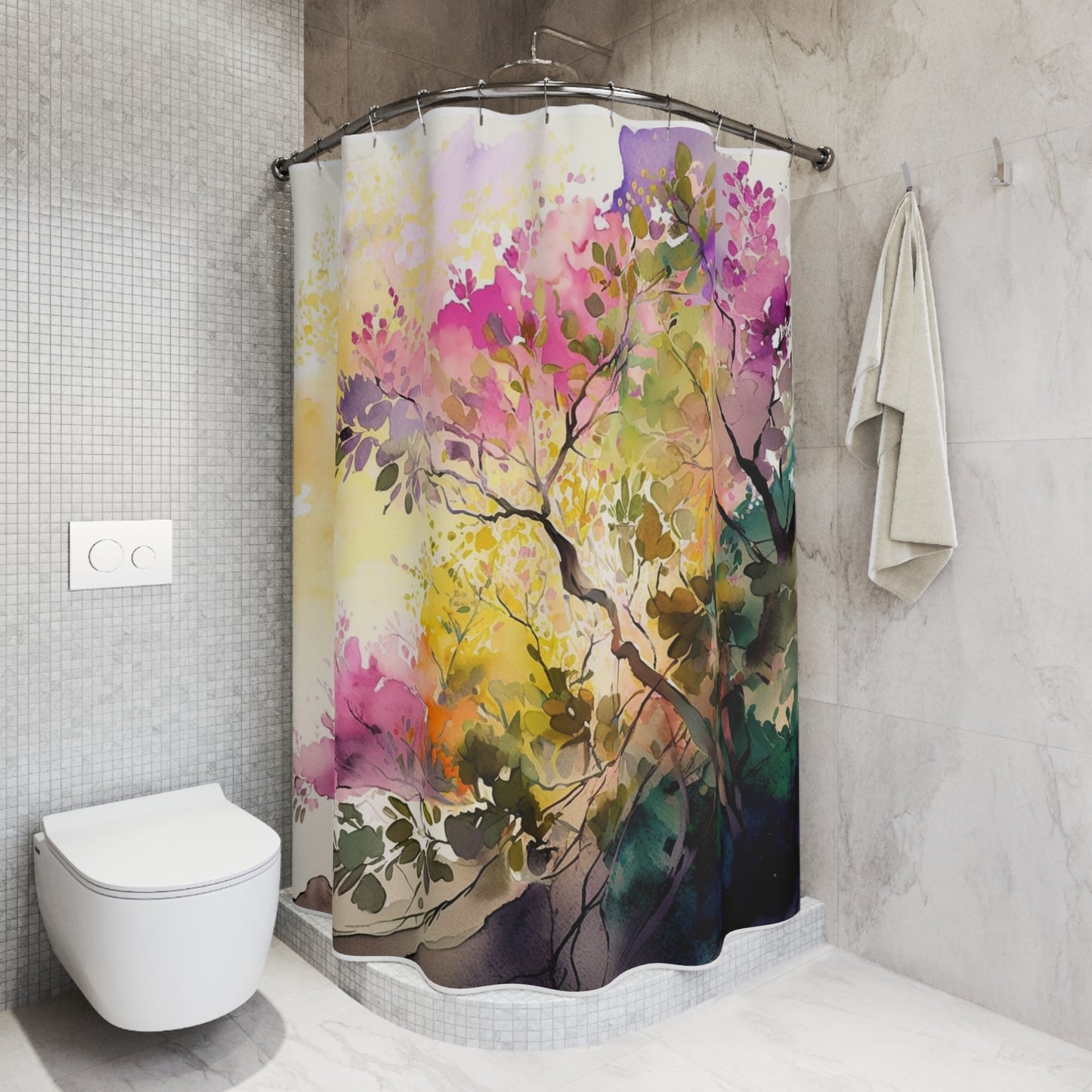 Polyester Shower Curtain Mother Nature Bright Spring Colors Realistic Watercolor 2