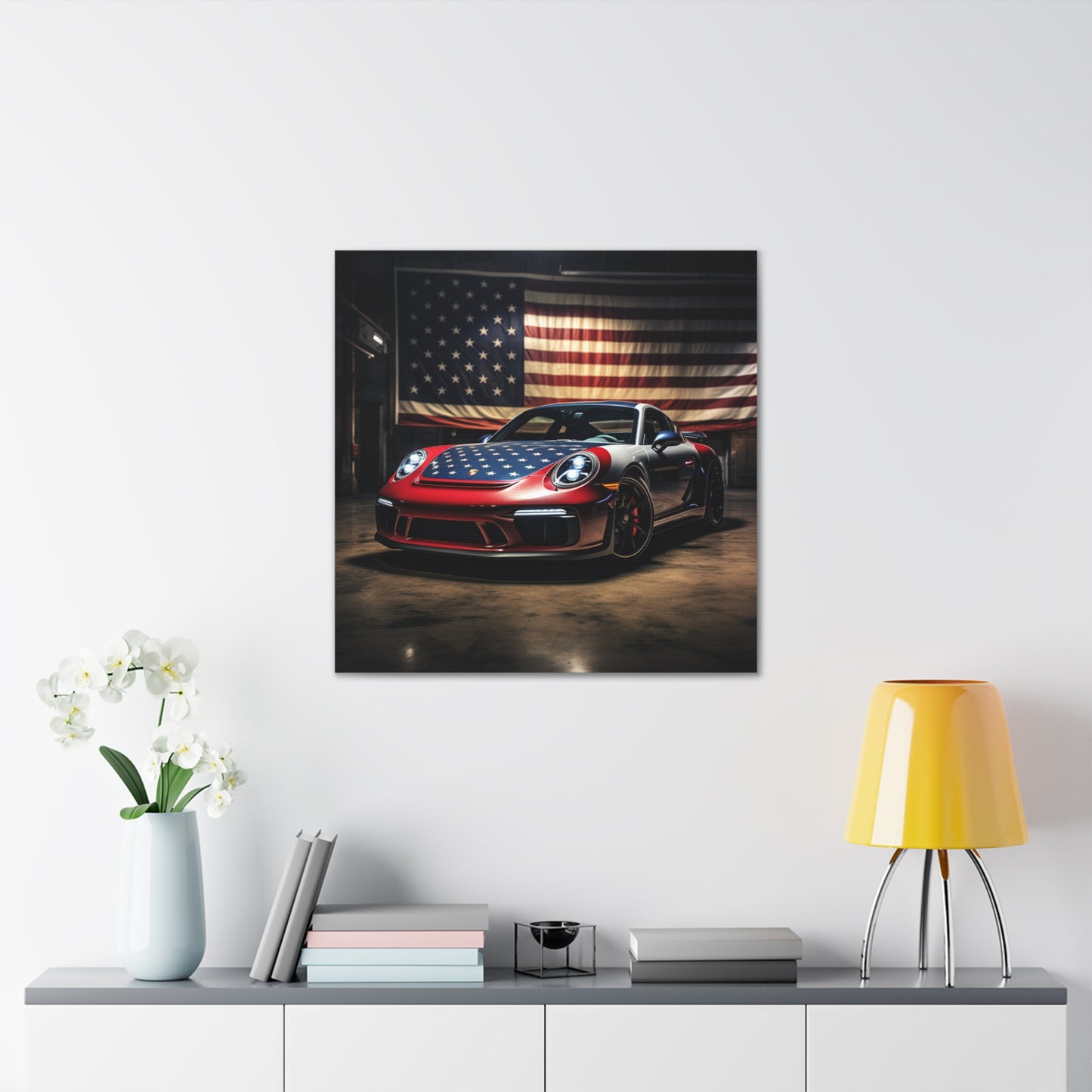 Canvas Gallery Wraps American Flag Background Porsche 1
