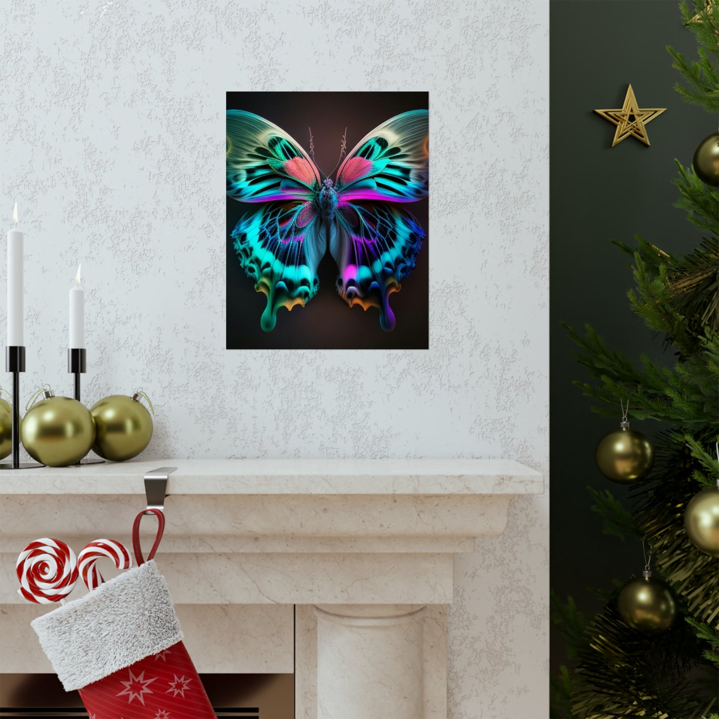 Premium Matte Vertical Posters Neon Butterfly Fusion 1