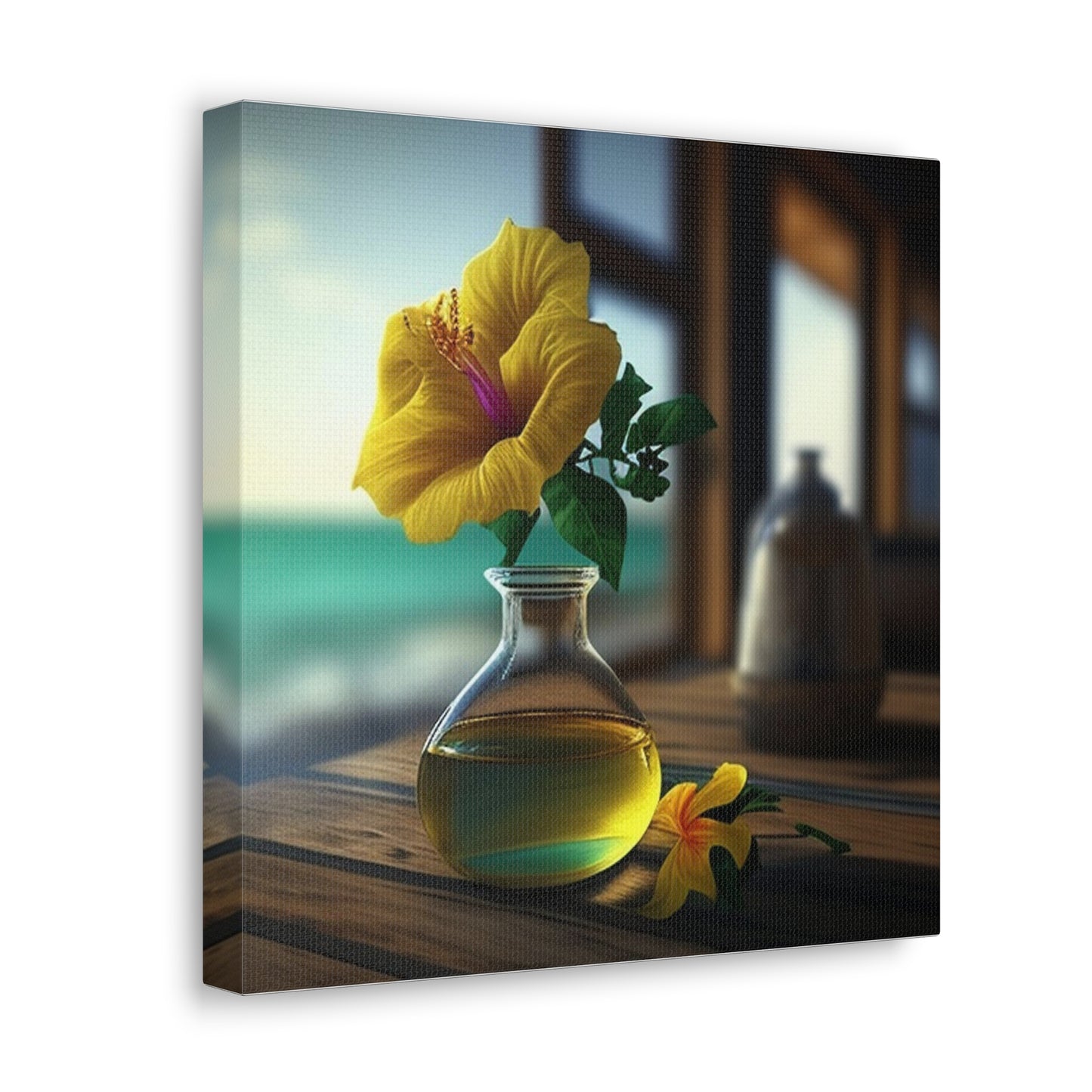 Canvas Gallery Wraps Yellow Hibiscus Wood 1