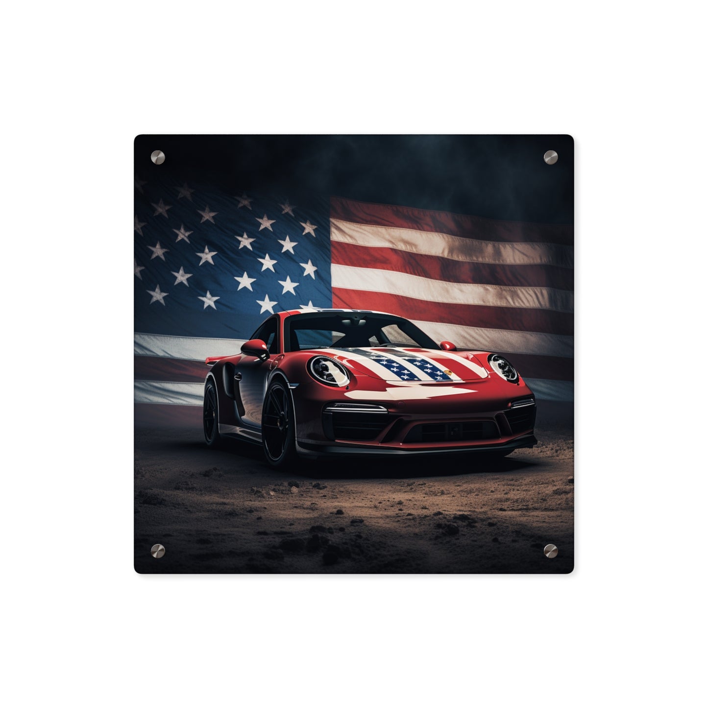 Acrylic Wall Art Panels American Flag Background Porsche 3