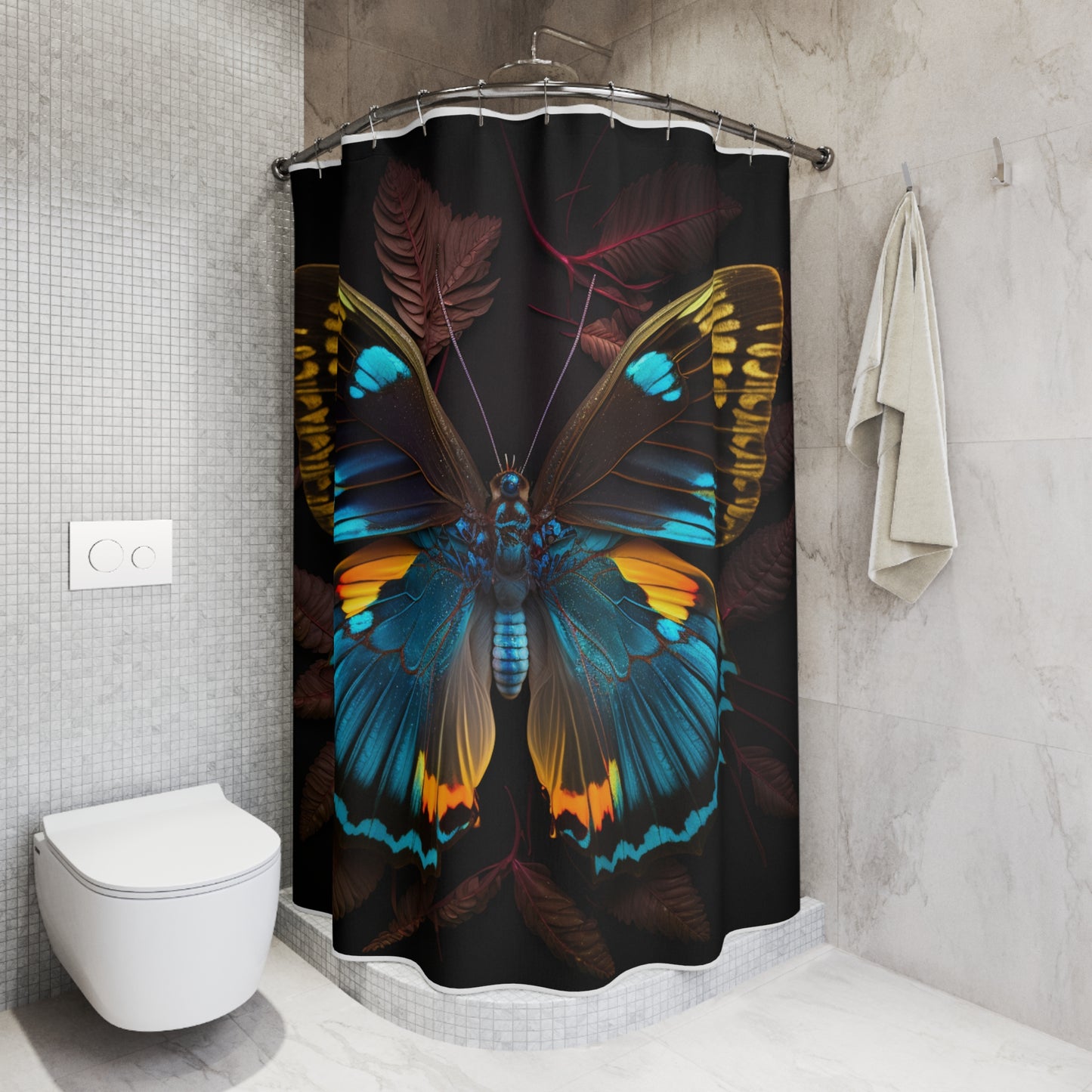 Polyester Shower Curtain Neon Butterfly Flair 1