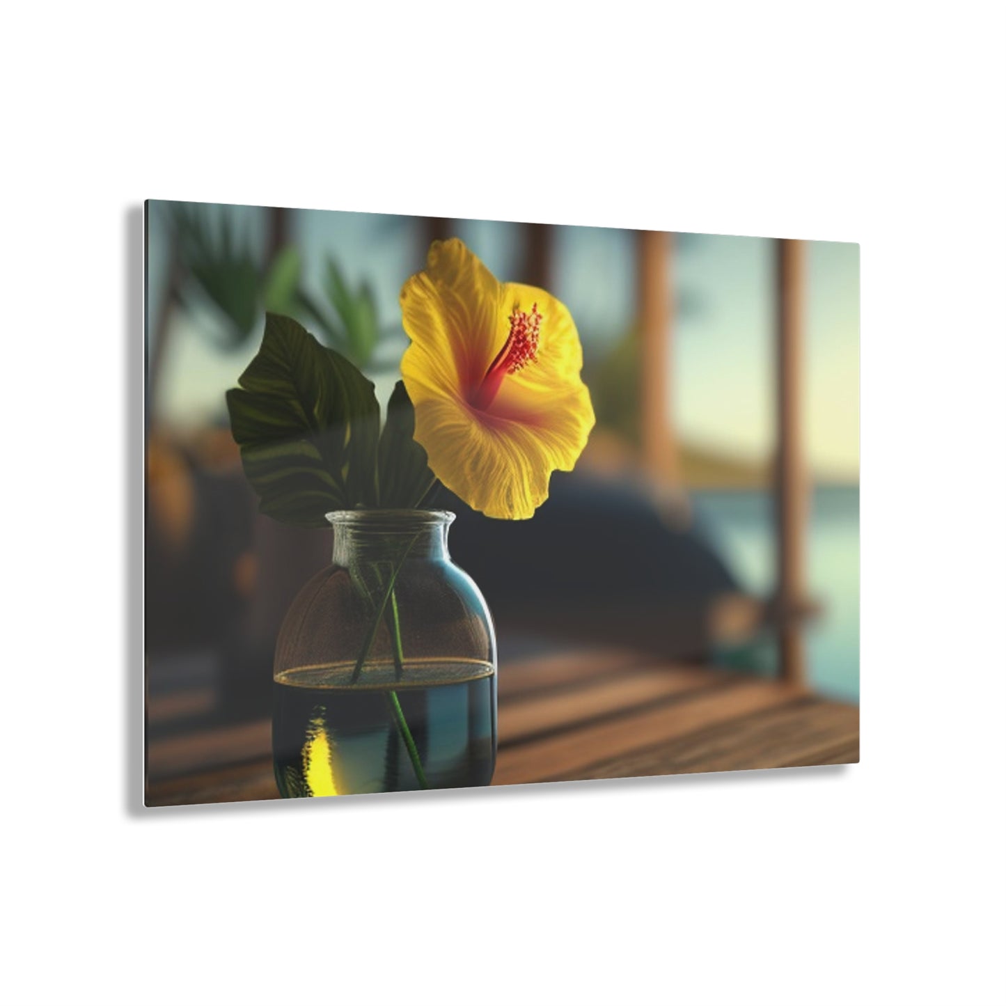 Acrylic Prints Yellow Hibiscus Wood 2