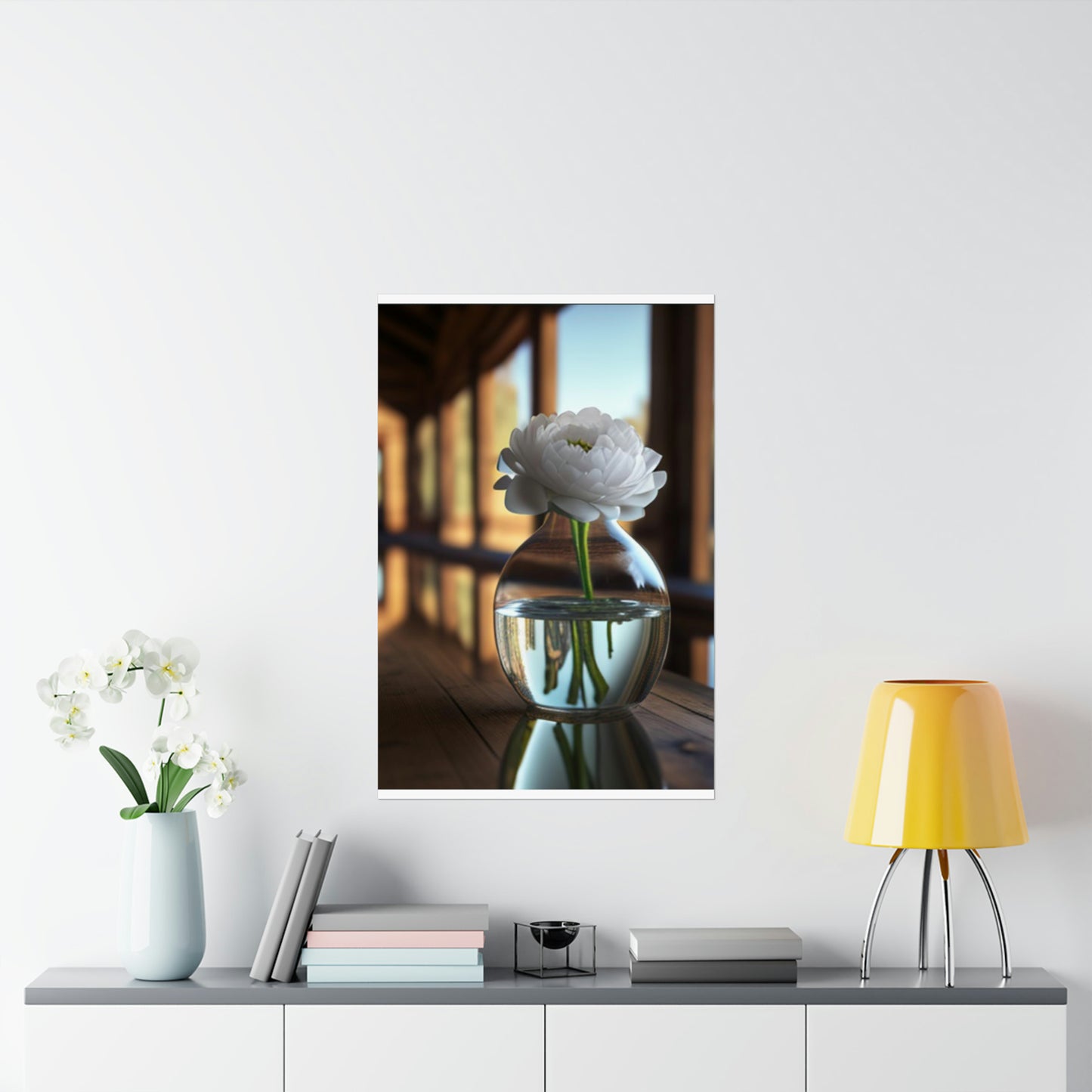 Premium Matte Vertical Posters White Peony glass vase 3