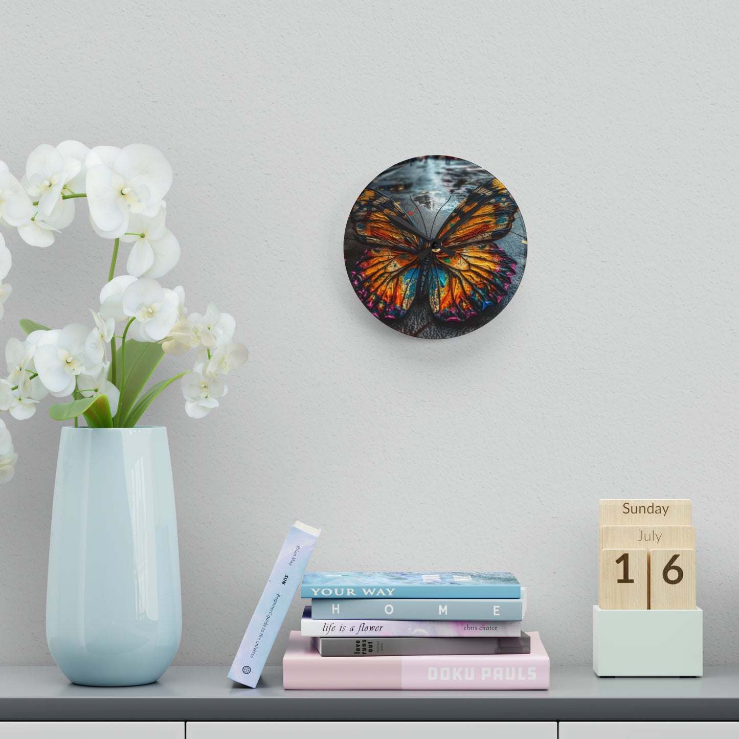 Acrylic Wall Clock Liquid Street Butterfly 1