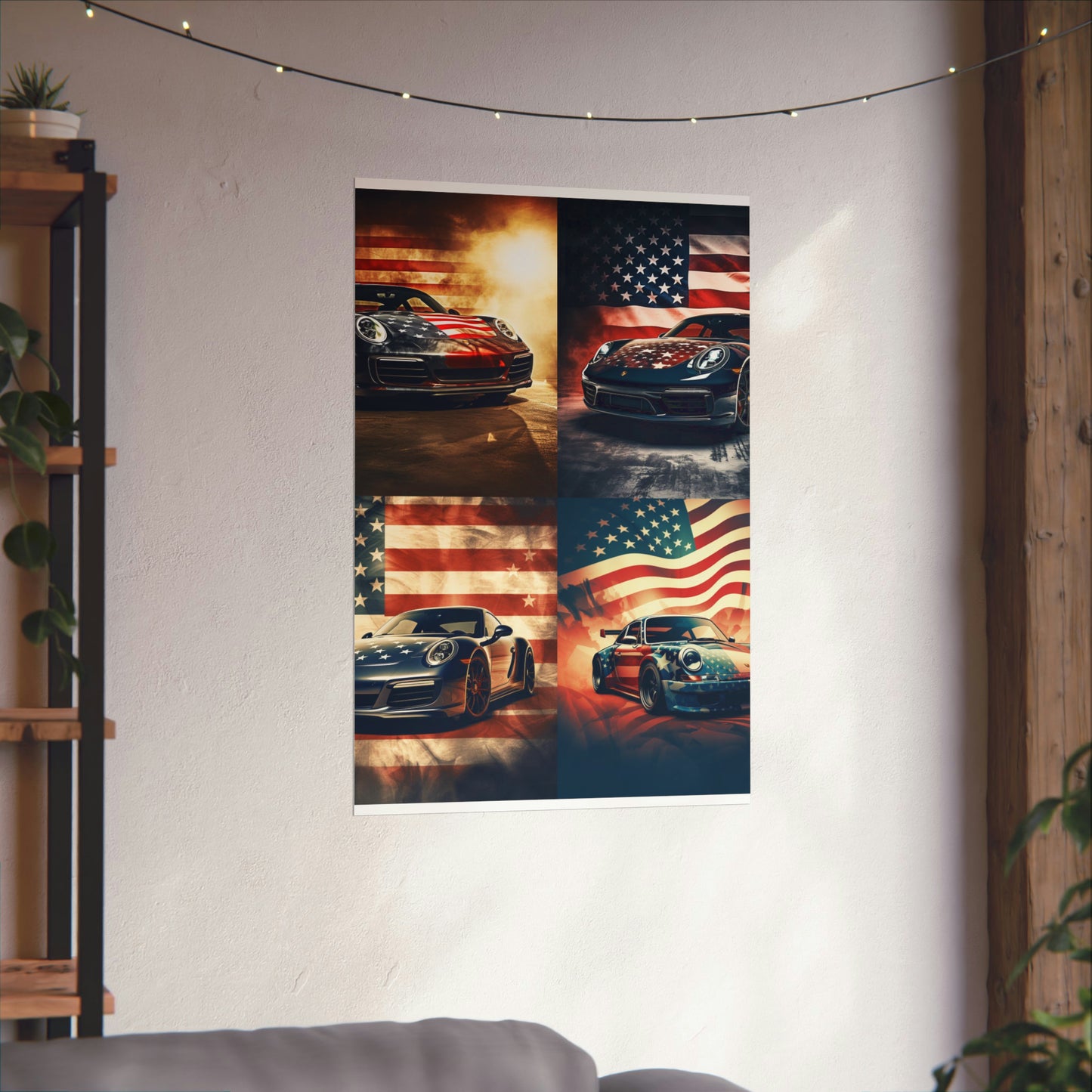 Premium Matte Vertical Posters Abstract American Flag Background Porsche 5