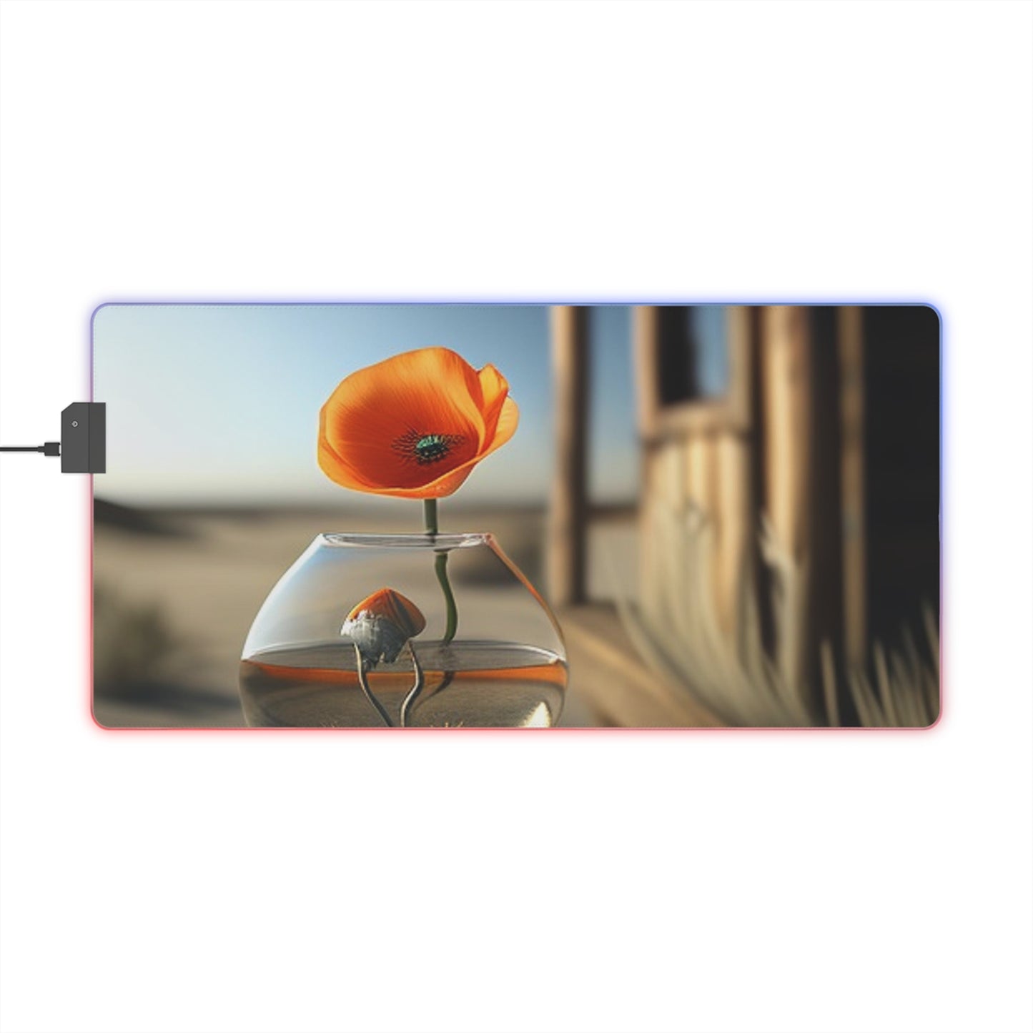 LED Gaming Mouse Pad Orange Poppy in a Vase 1