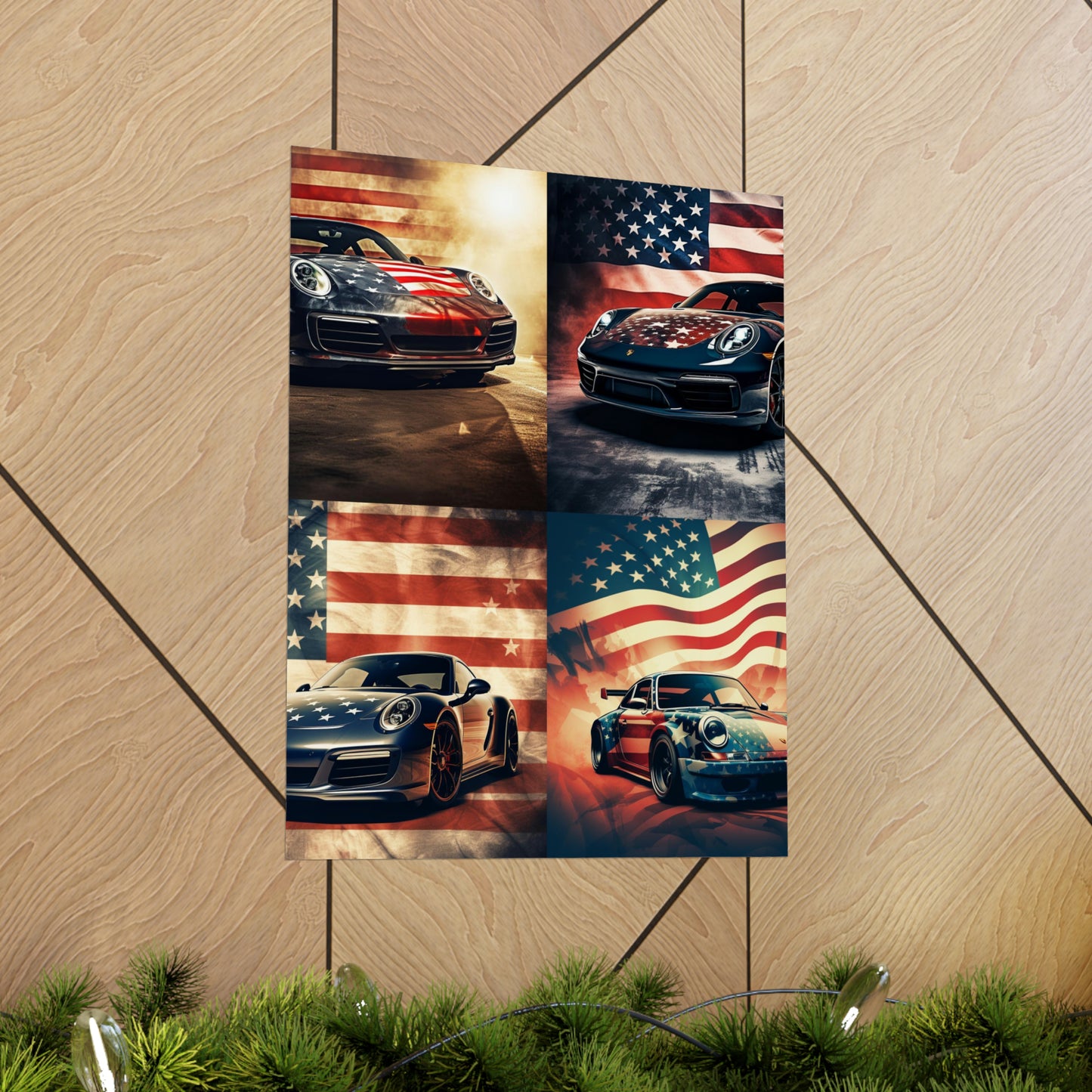 Premium Matte Vertical Posters Abstract American Flag Background Porsche 5