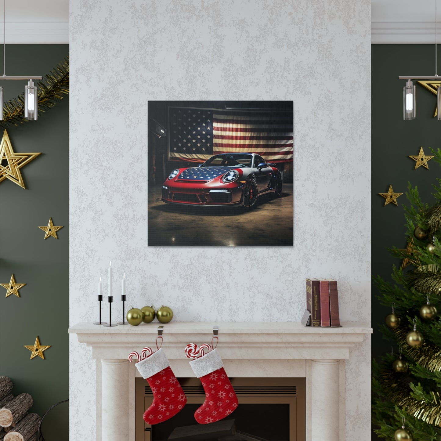 Canvas Gallery Wraps American Flag Background Porsche 1