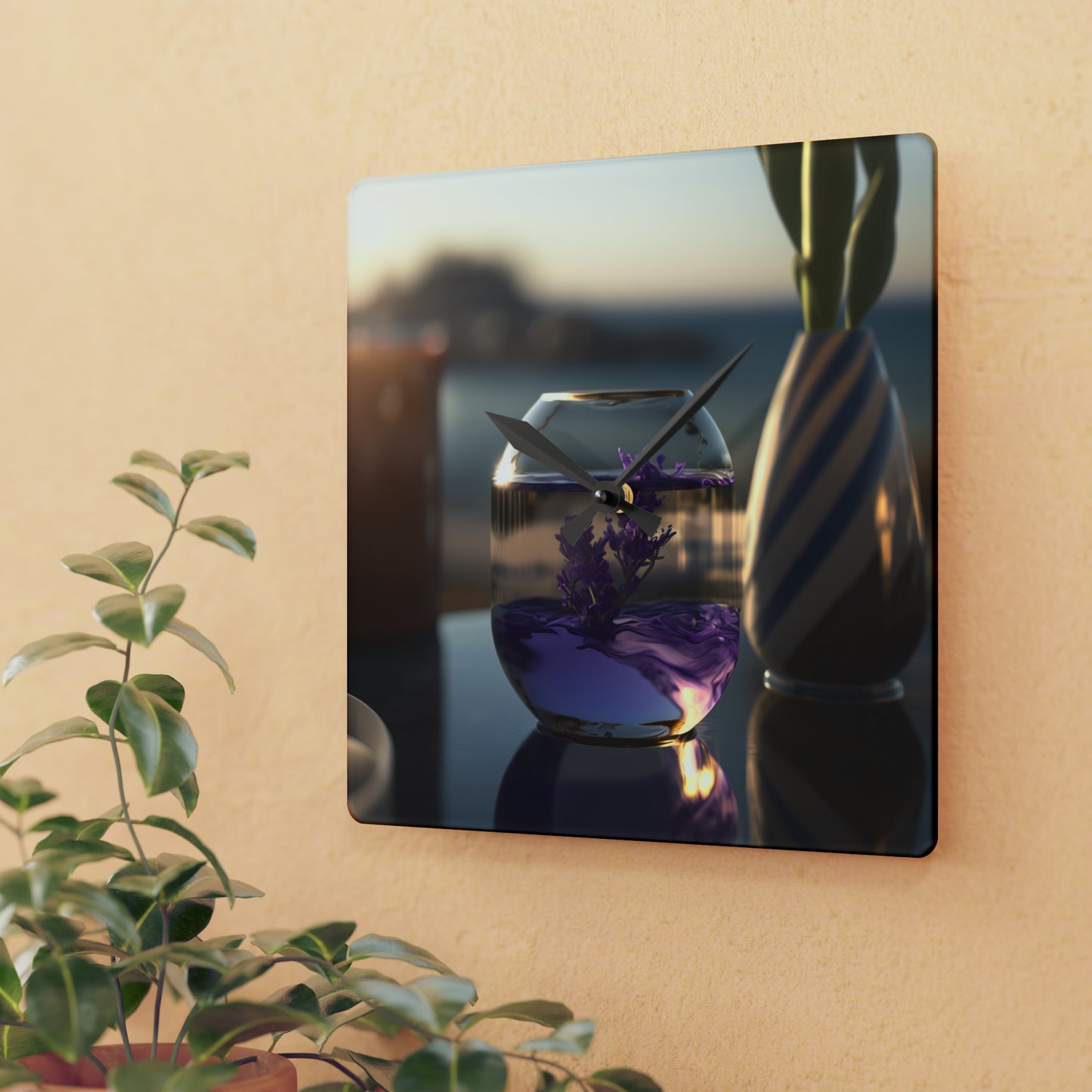 Acrylic Wall Clock Lavender in a vase 1