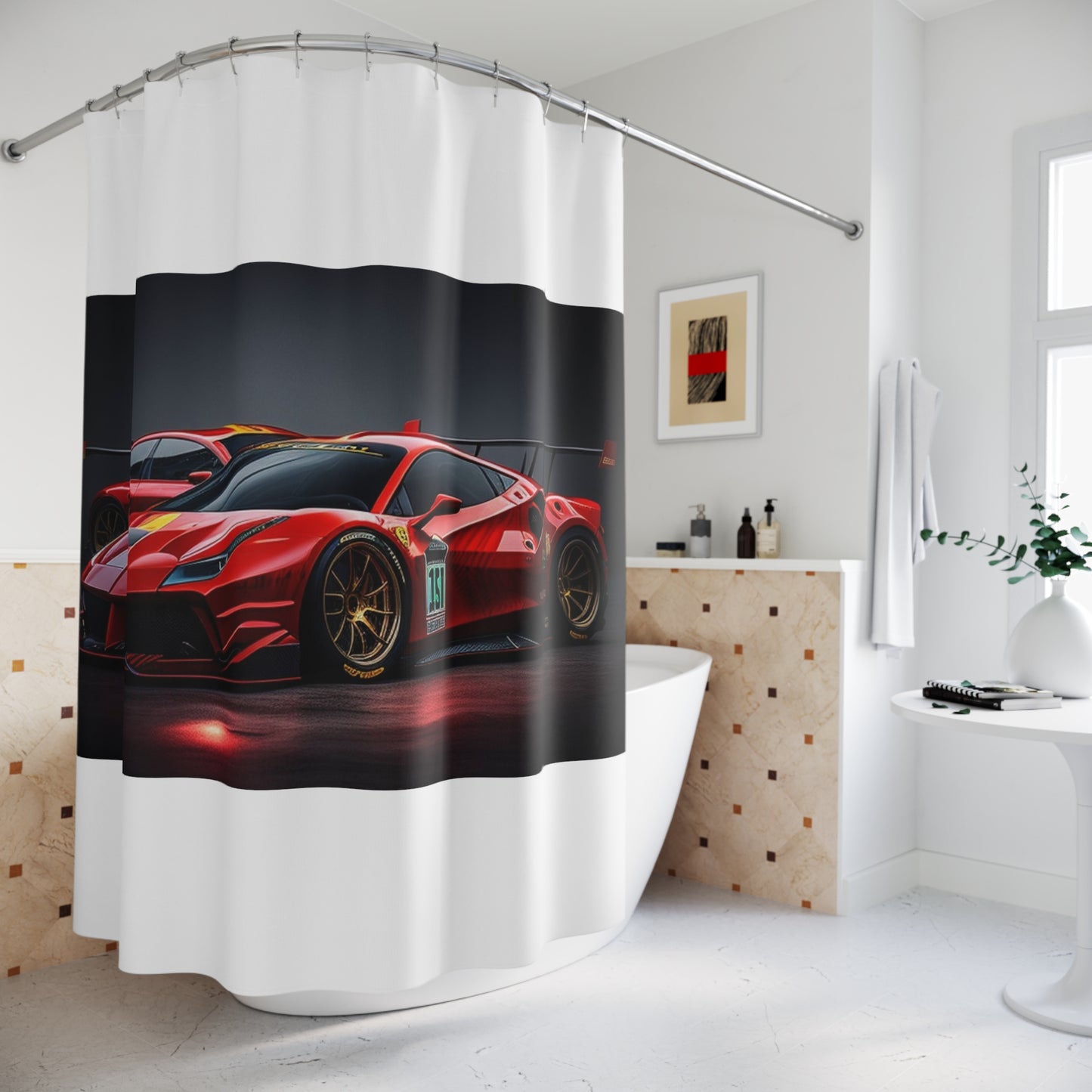 Polyester Shower Curtain Ferrari Red 2