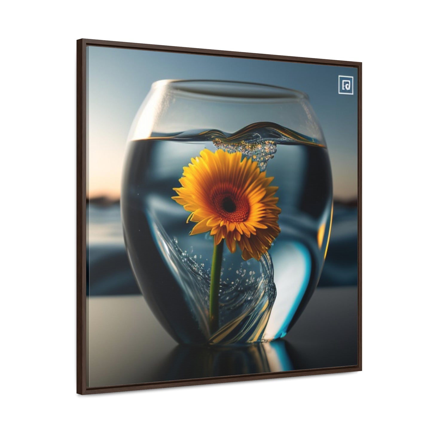 Gallery Canvas Wraps, Square Frame yello Gerbera glass 3