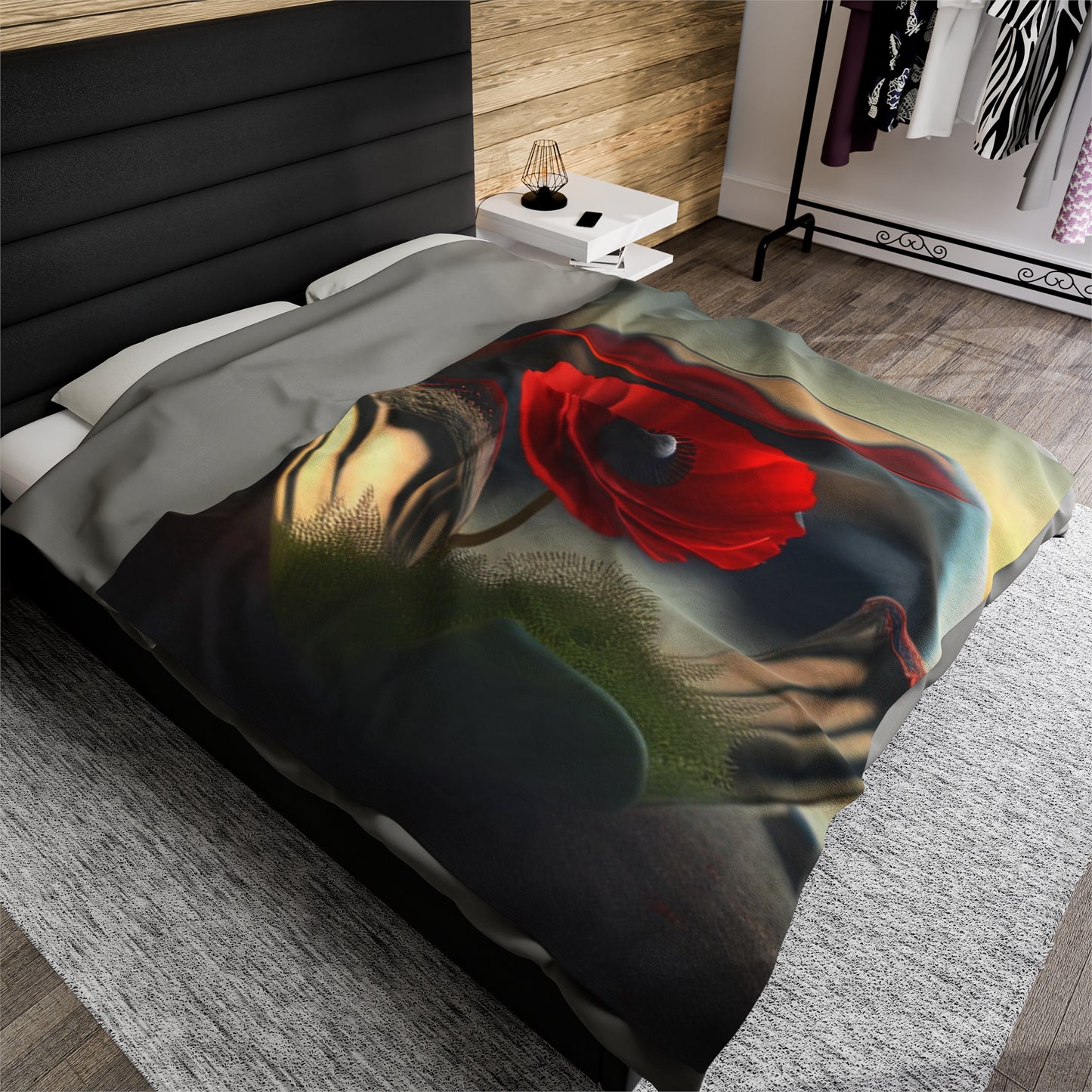 Velveteen Plush Blanket Red Anemone in a Vase 3