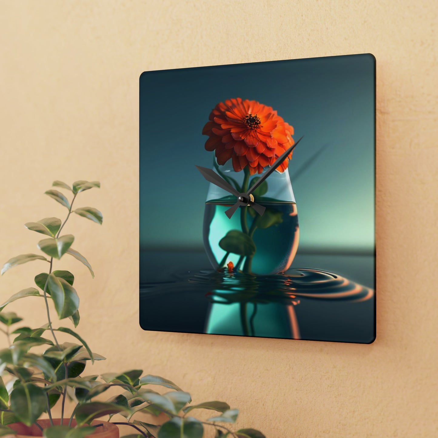 Acrylic Wall Clock Orange Zinnia 1